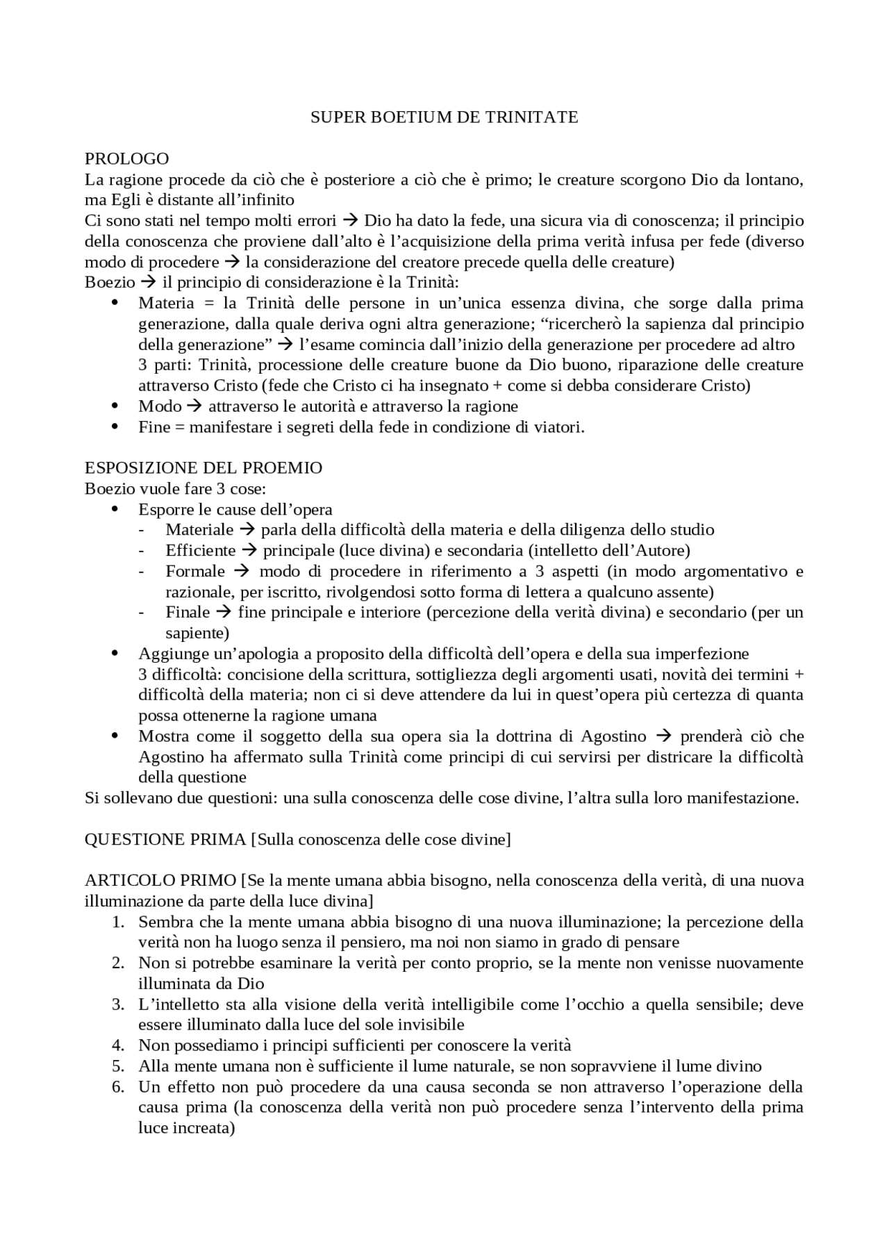 Super Boetium de trinitate riassunto - Docsity