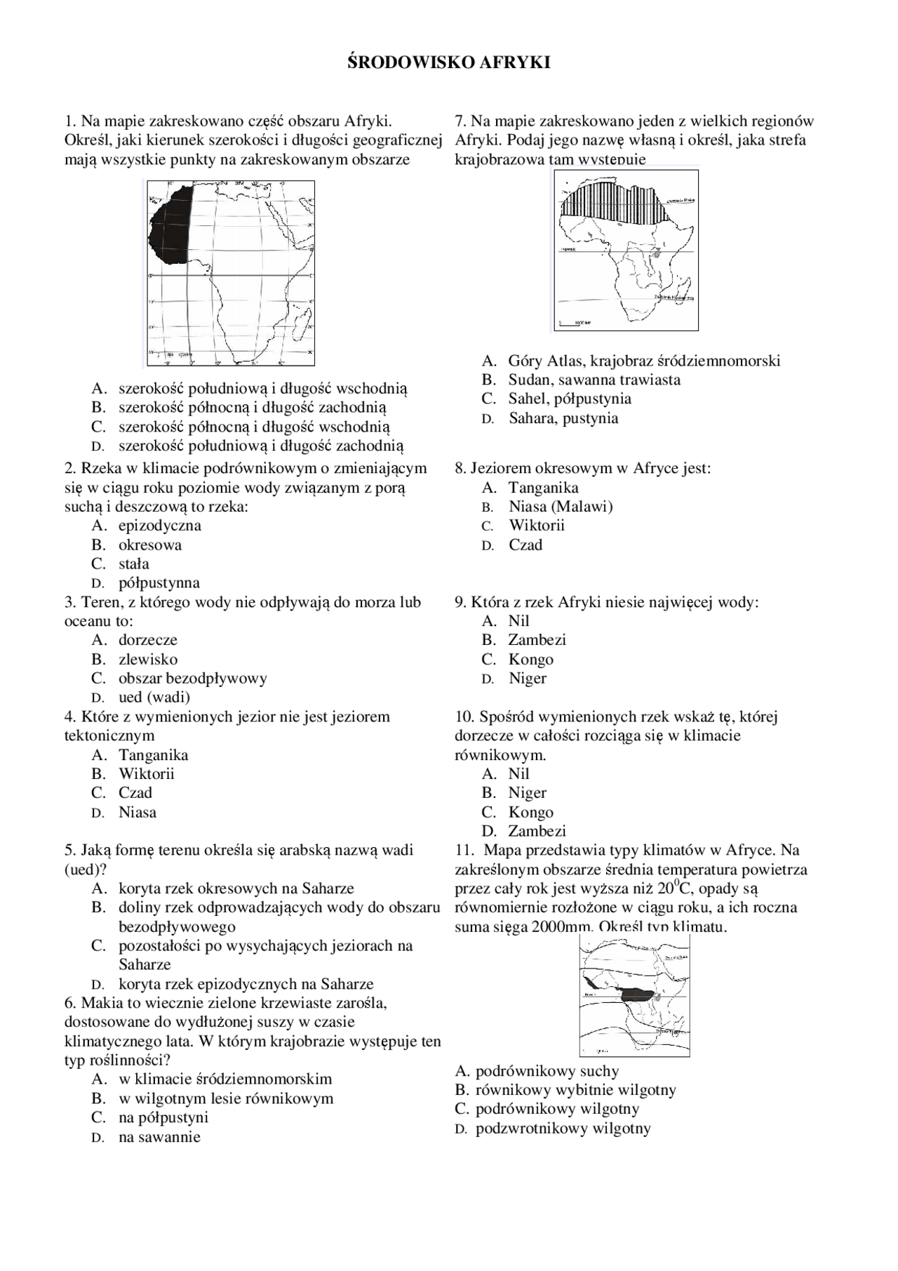2 Gimnazjum Geografia Sprawdzian Afryka