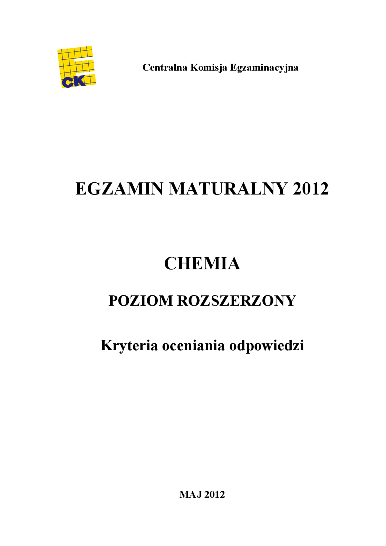 Chemii, poziom rozszerzony - egzamin maturalny - Docsity