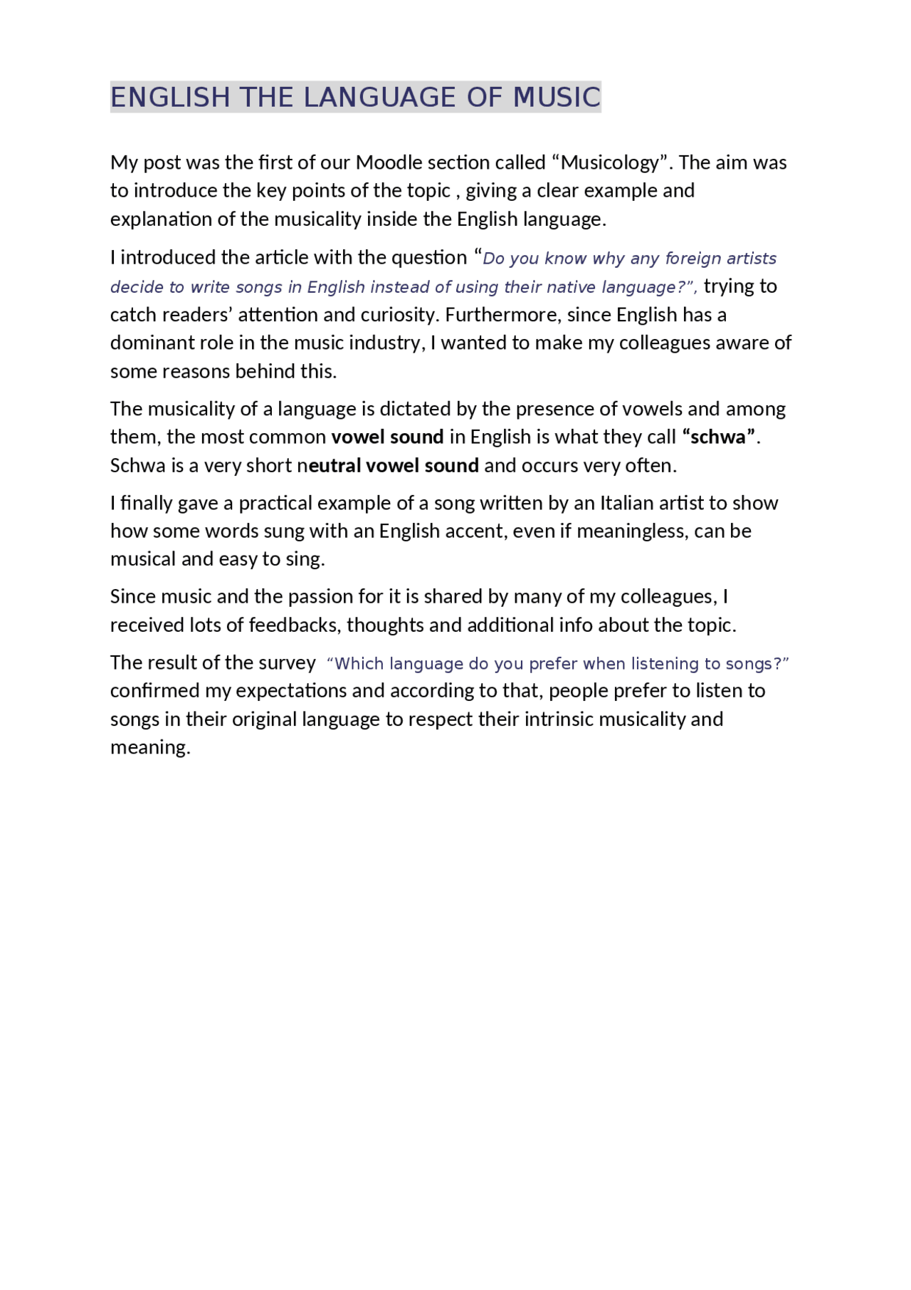 English, the Language of Music - Docsity