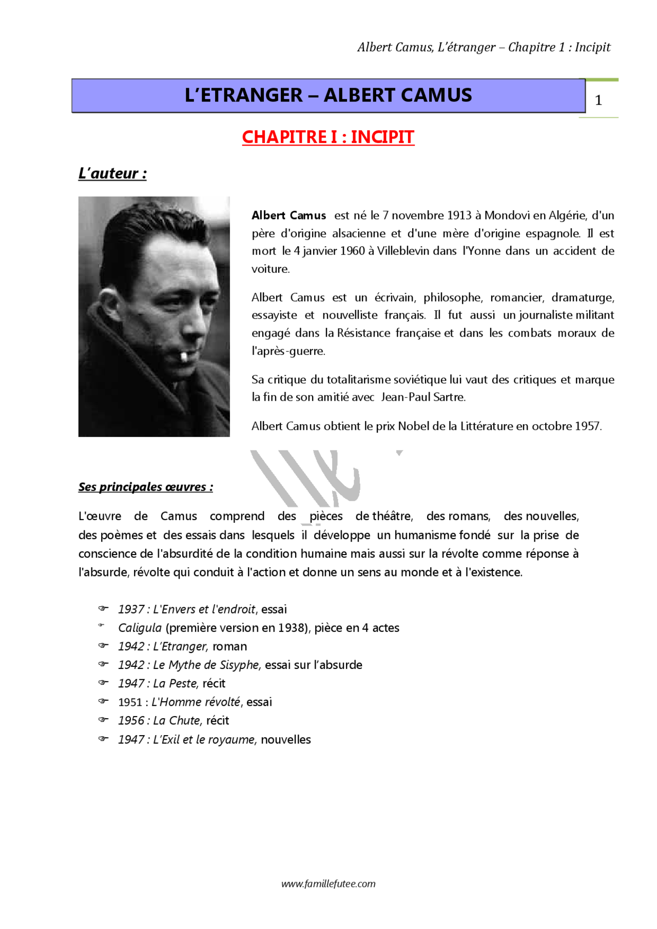 Camus L'Étranger L’Étranger D’Albert Camus Résumé – LYUYPB