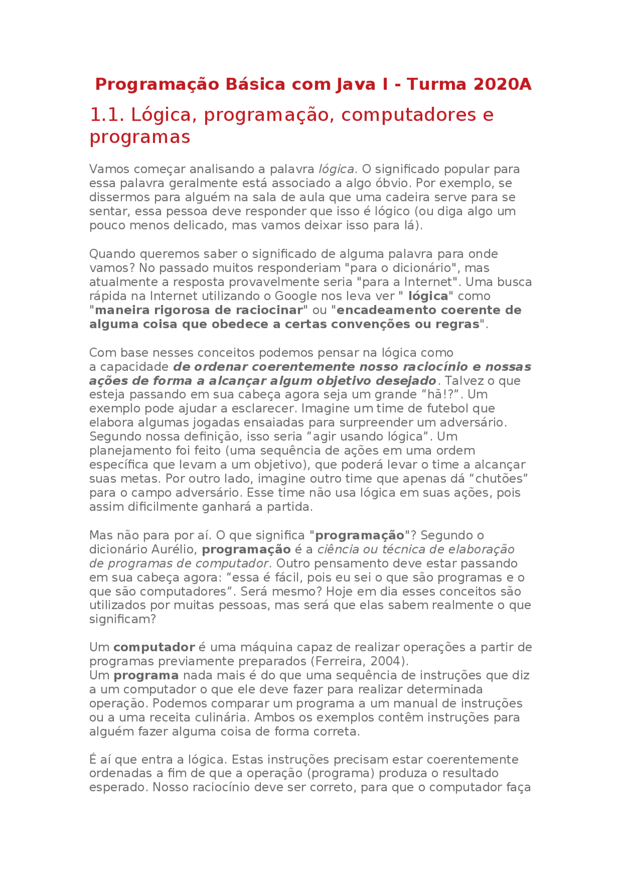 Básico sobre Java para iniciantes. - Docsity