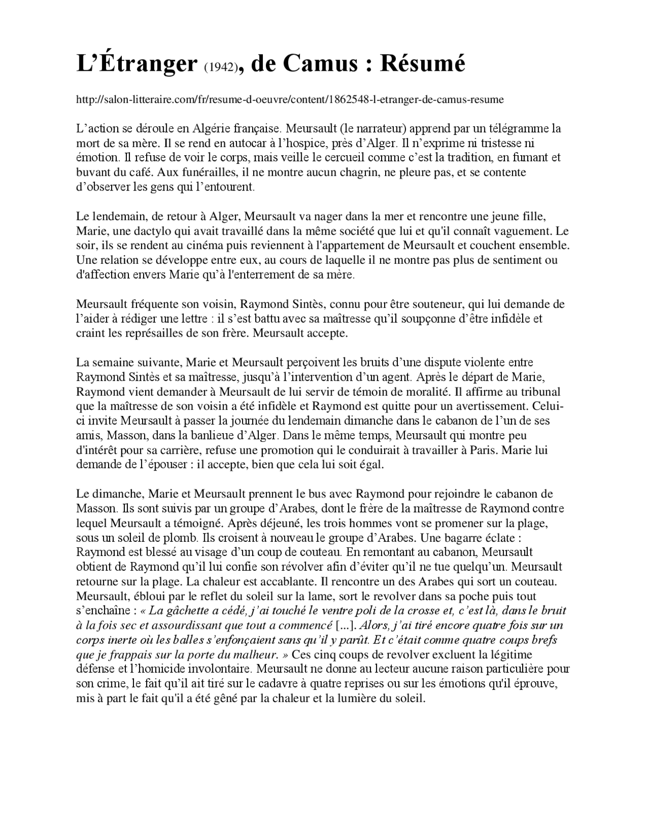 Lletrang R Résumé de « l’étranger » d’albert camus: l’étranger pdf – ICDK
