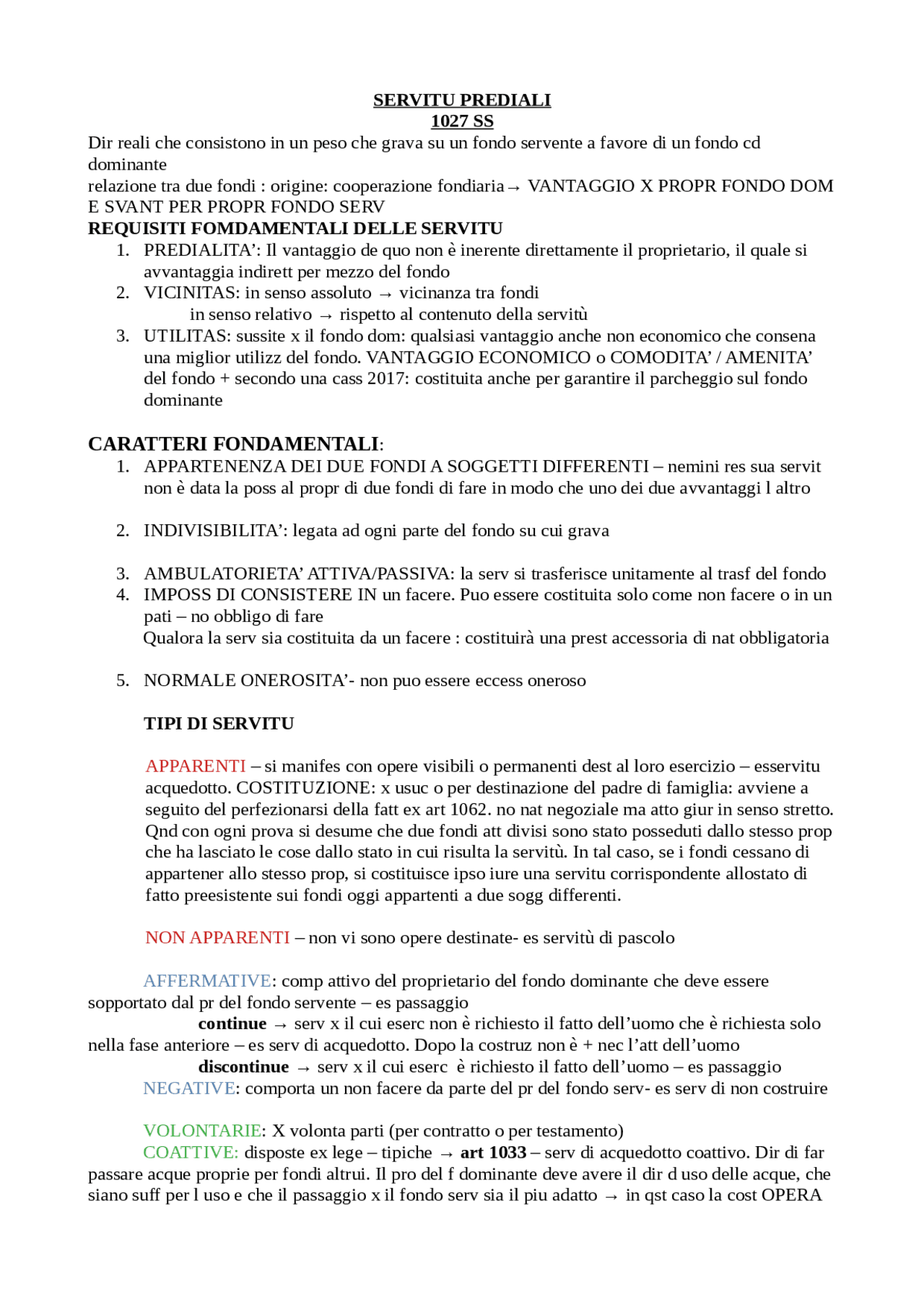 Schema servitù prediali Docsity