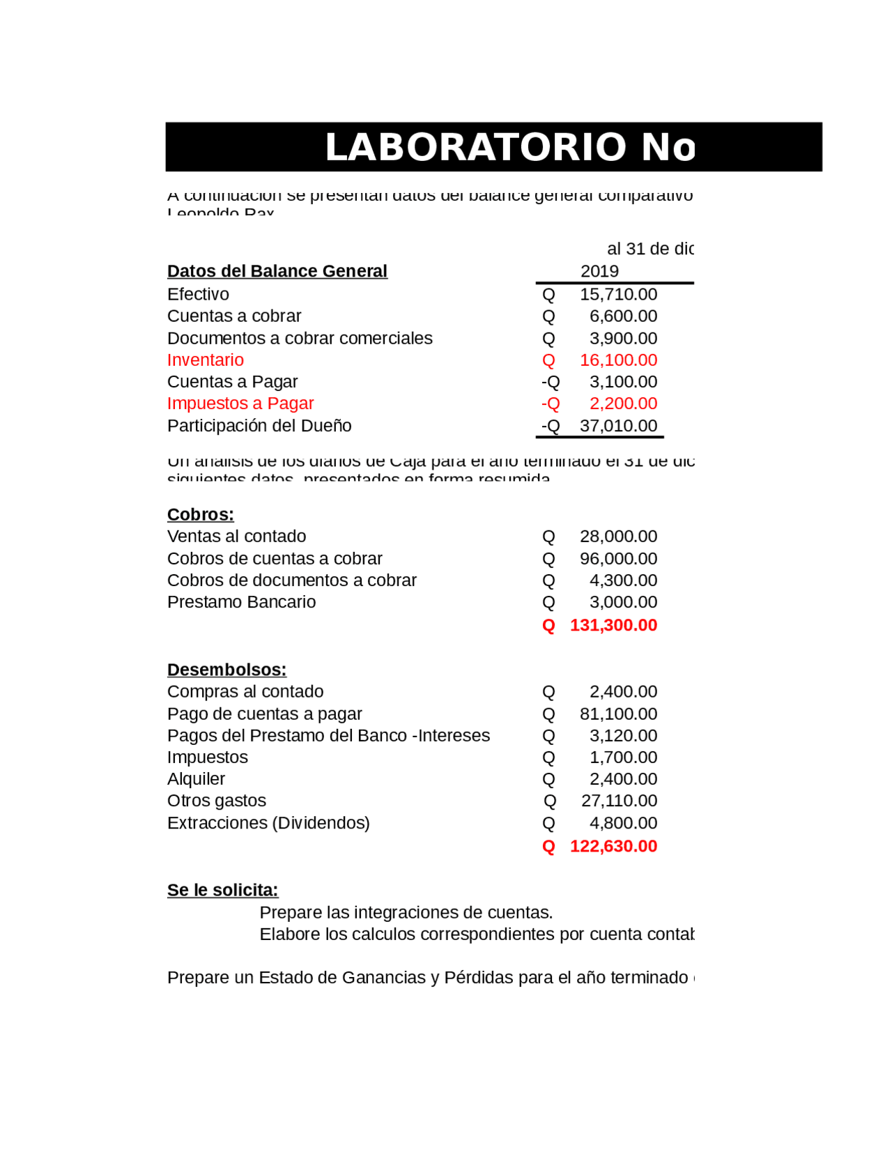 DATOS INCOMPLETOS-EJEMPLO. | Ejercicios de Contabilidad Avanzada | Docsity