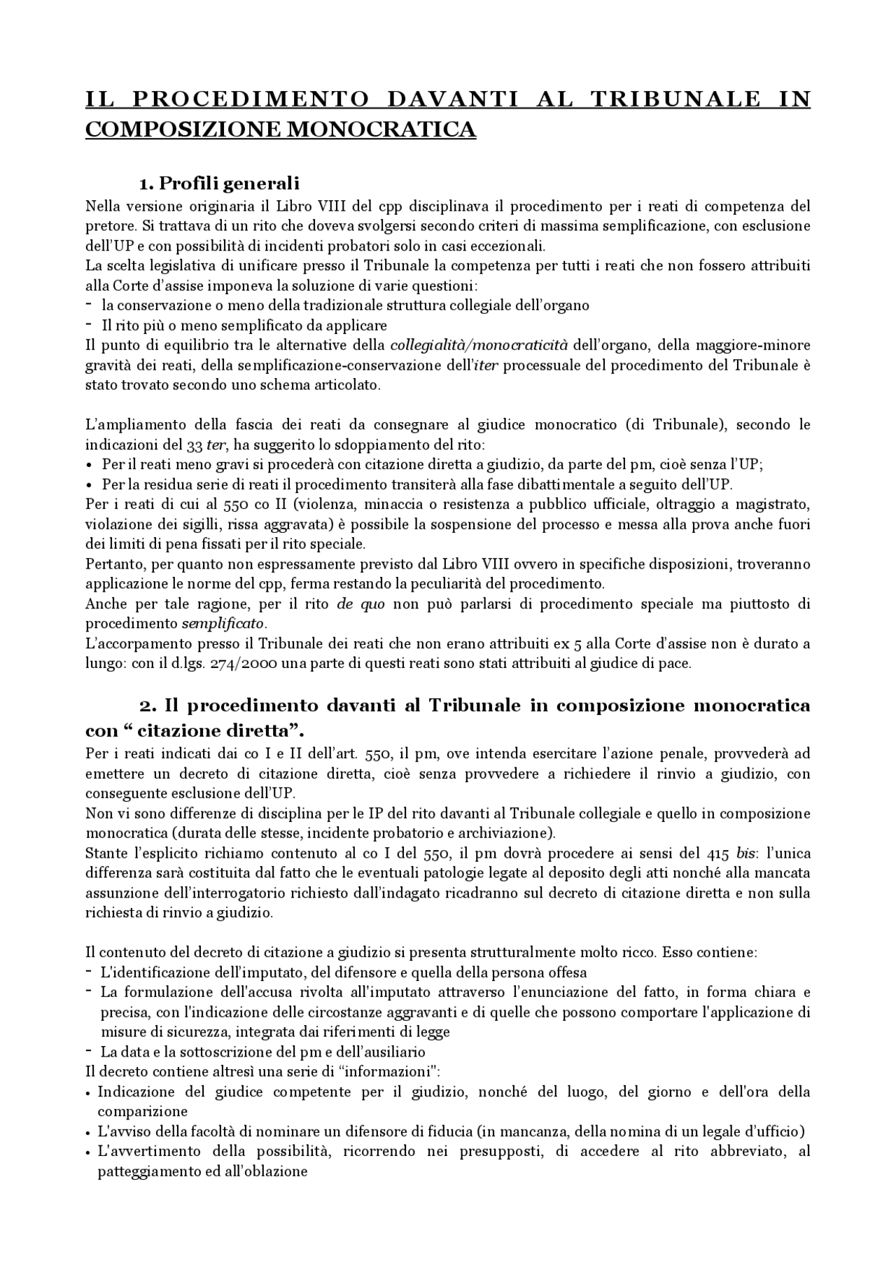 Diritto processuale penale procedimento davanti al tribunale in