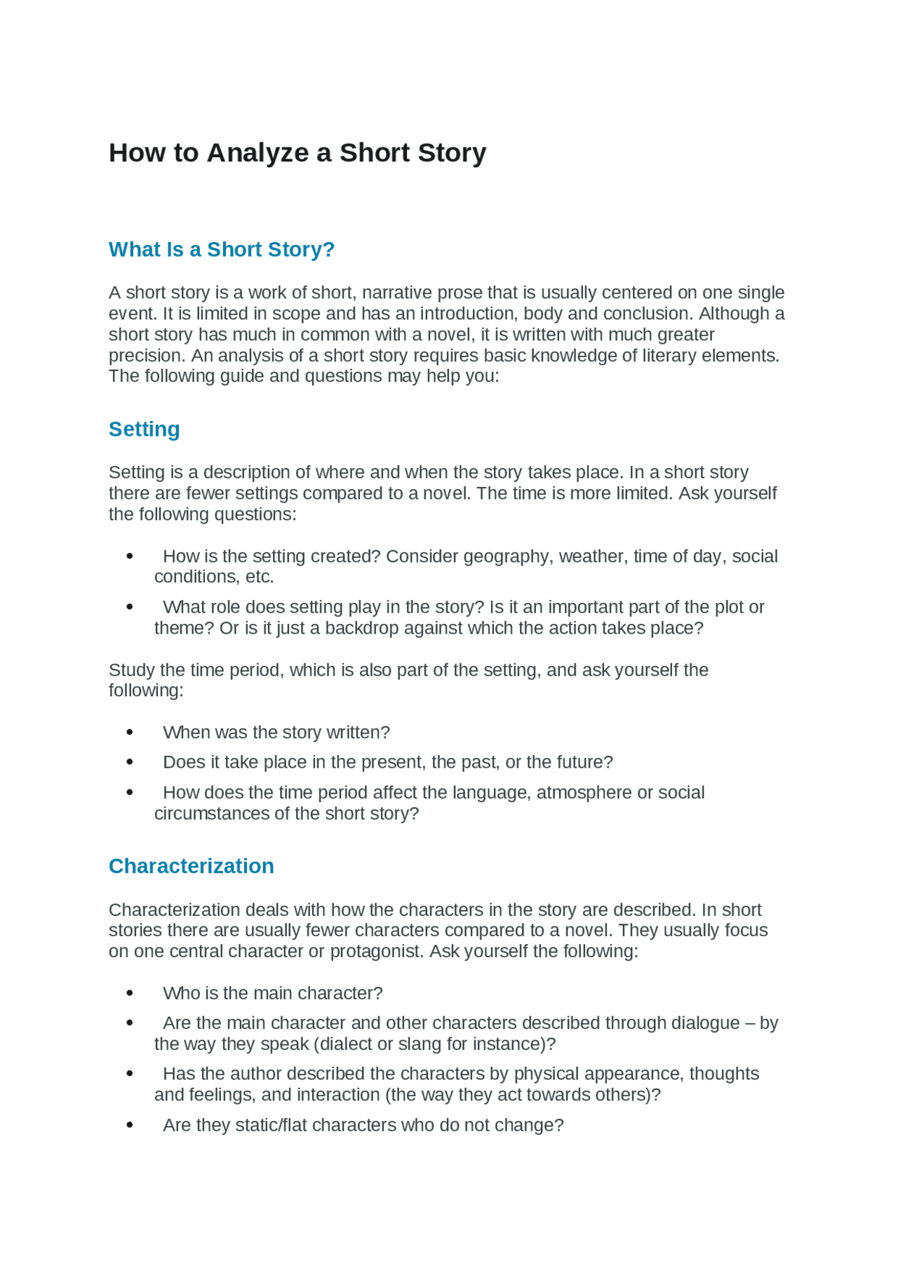 About short story analysis - Docsity