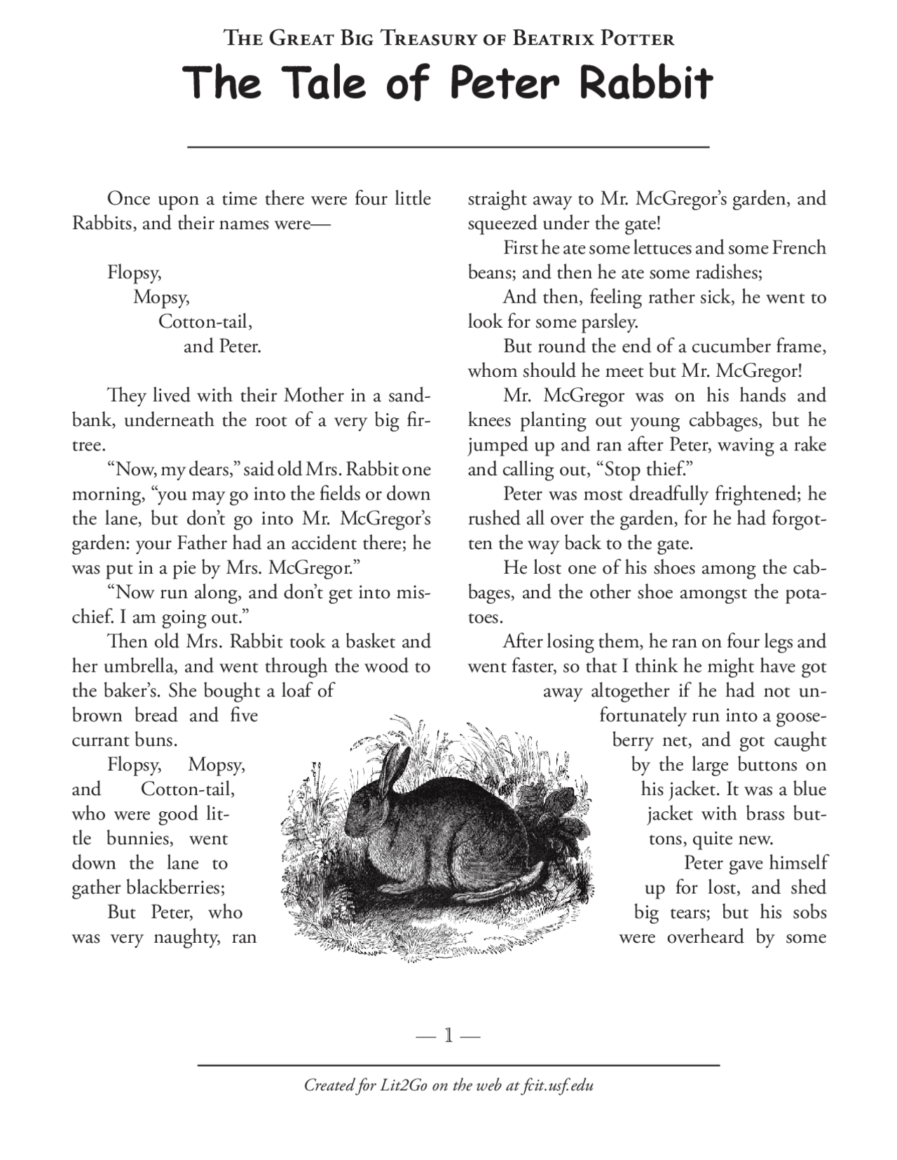 The tale peter rabbit - Docsity