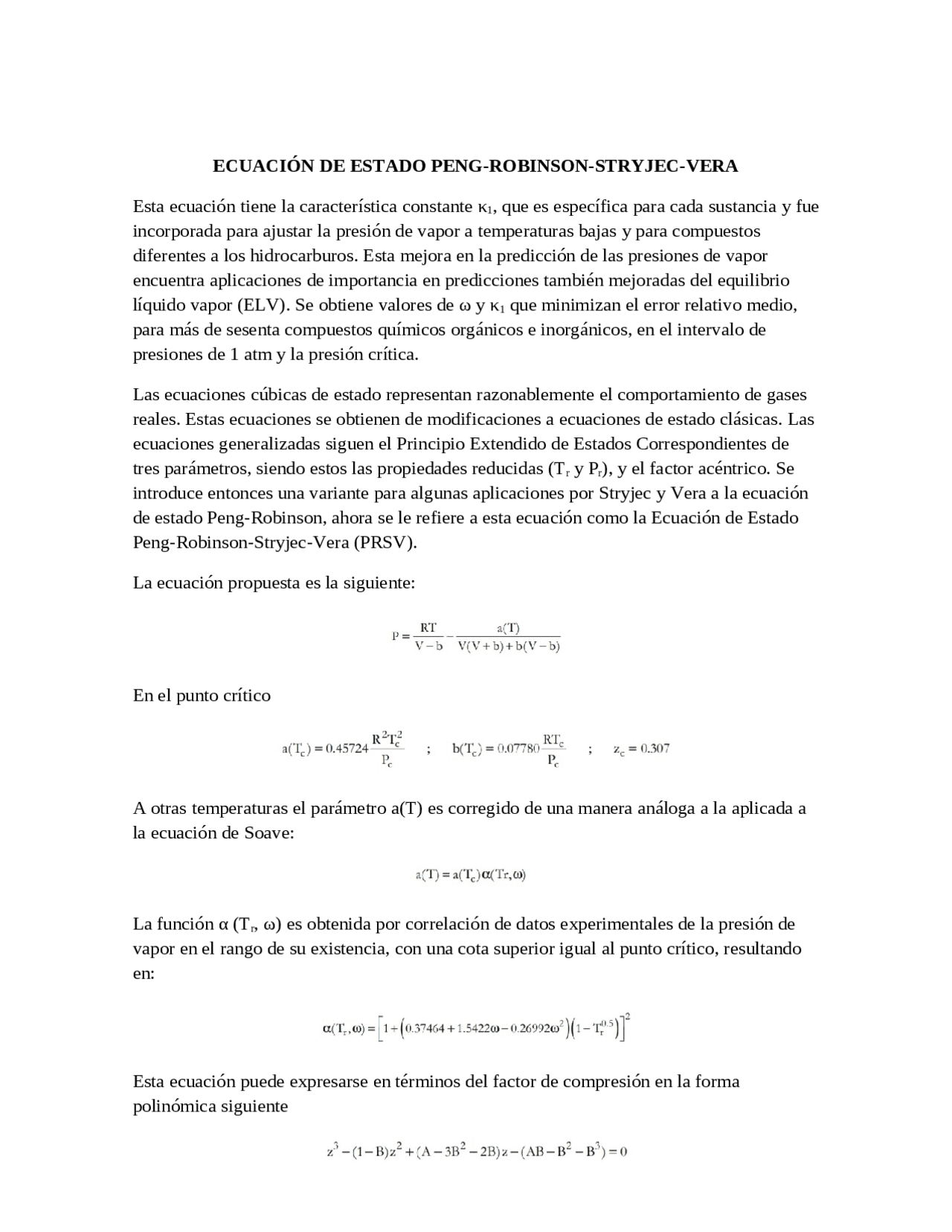 ECUACIÓN DE ESTADO PENGROBINSONSTRYJECVERA Docsity