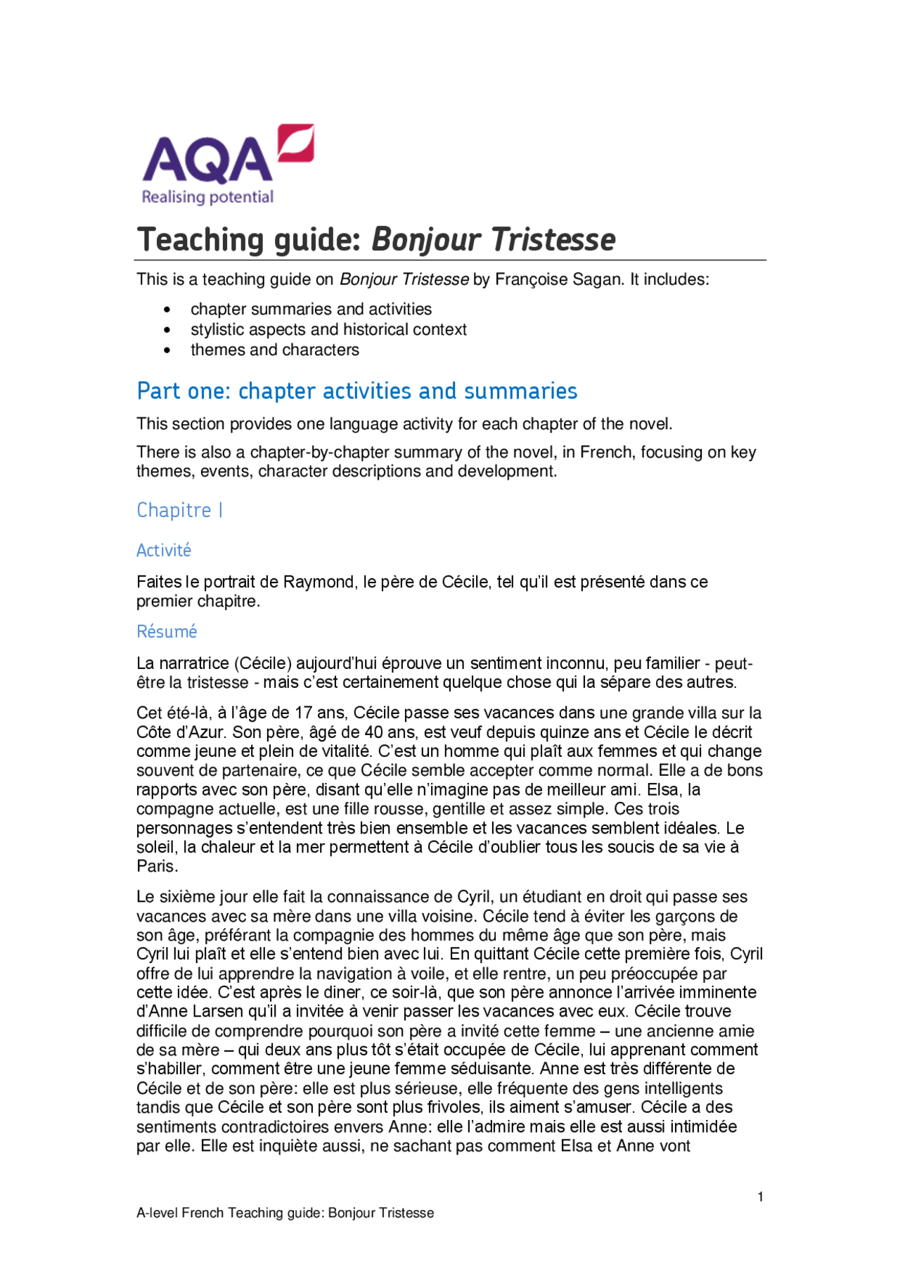 Bonjour Tristesse (Sagan) résumé par chapitre Résumés Littérature Docsity Bonjour Tristesse (Sagan) résumé par chapitre Résumés Littérature Docsity