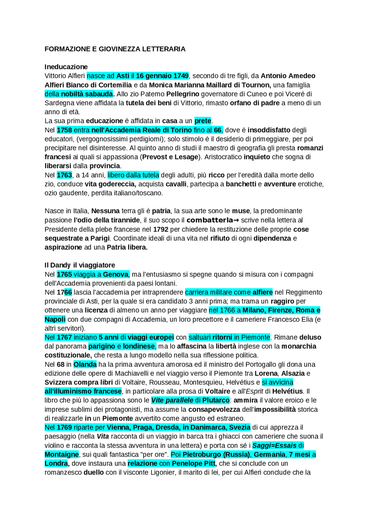 Vittorio Alfieri di Gabriella Fenocchio | Sintesi del corso ...