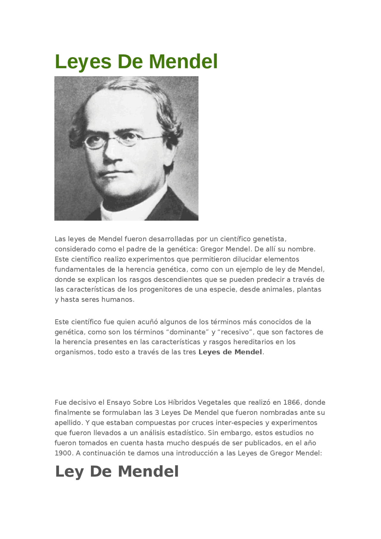 Descripcion Sobre Las Leyes De Mendel Docsity