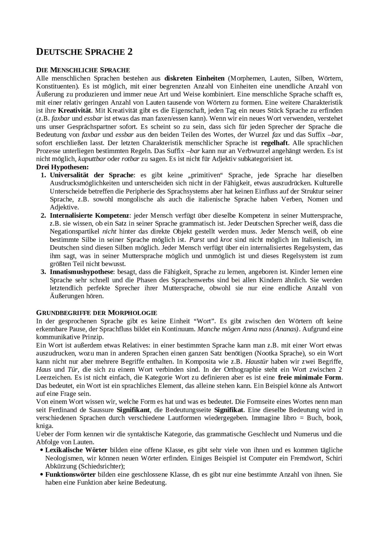 Einführung in die Morphologie des Deutschen Sintesi del corso di