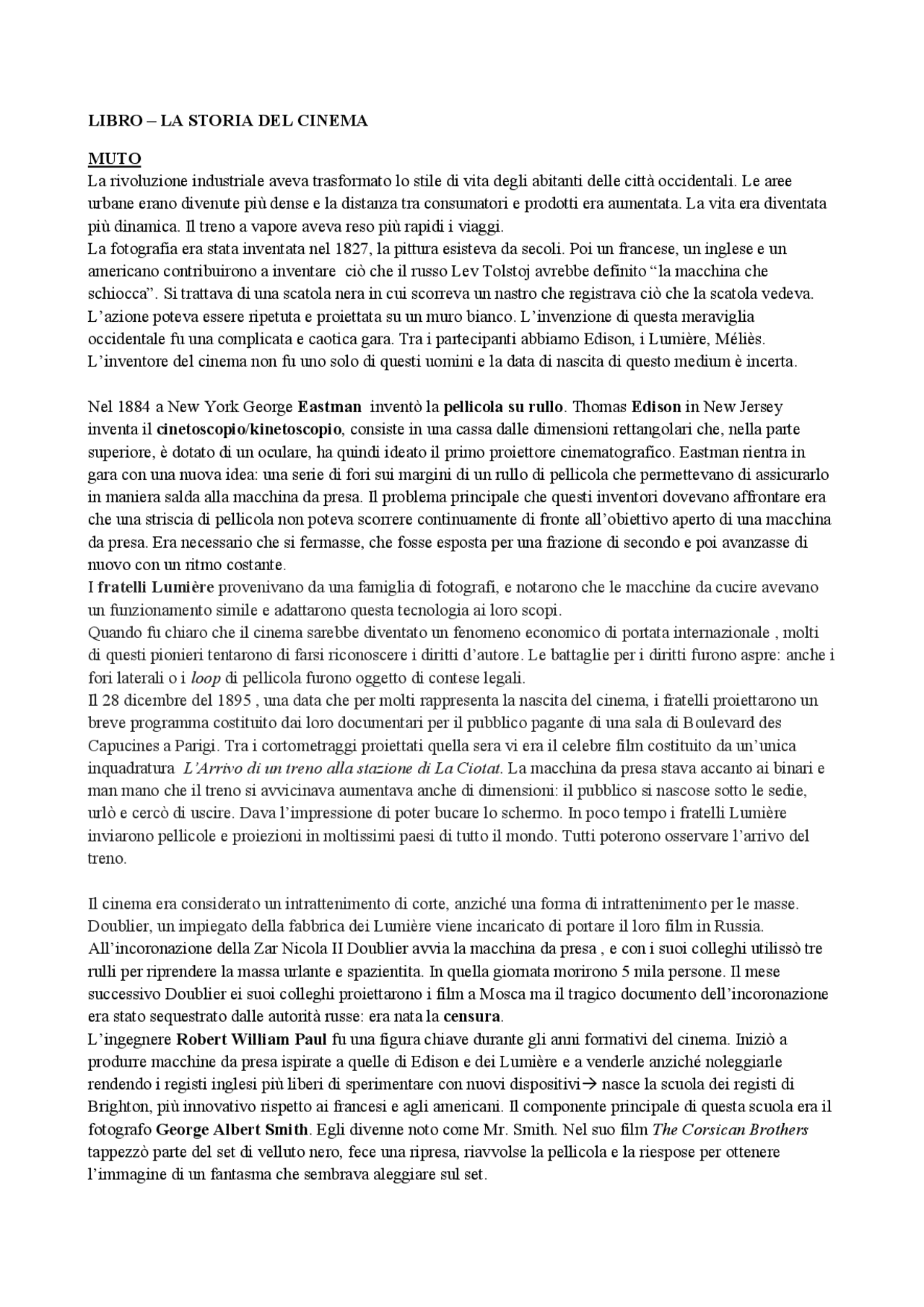 La storia del cinema Docsity