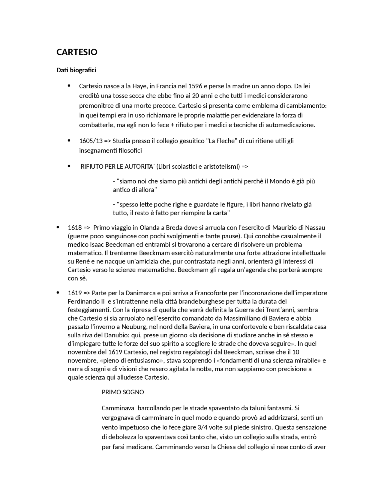 Descartes, Discorso sul metodo, Bari Laterza 2002 Sintesi del corso di Filosofia Docsity Descartes, Discorso sul metodo, Bari Laterza 2002 Sintesi del corso di Filosofia Docsity