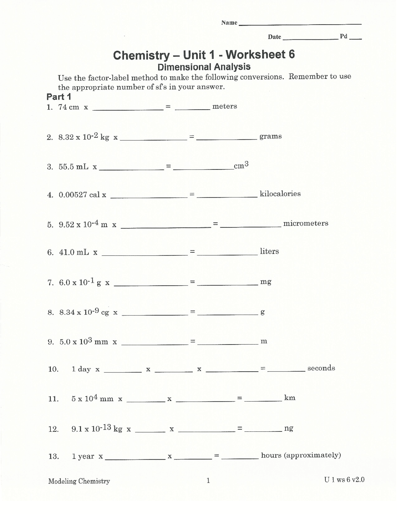 Blank Dimensional Analysis - Docsity Inside Dimensional Analysis Worksheet Answers Chemistry