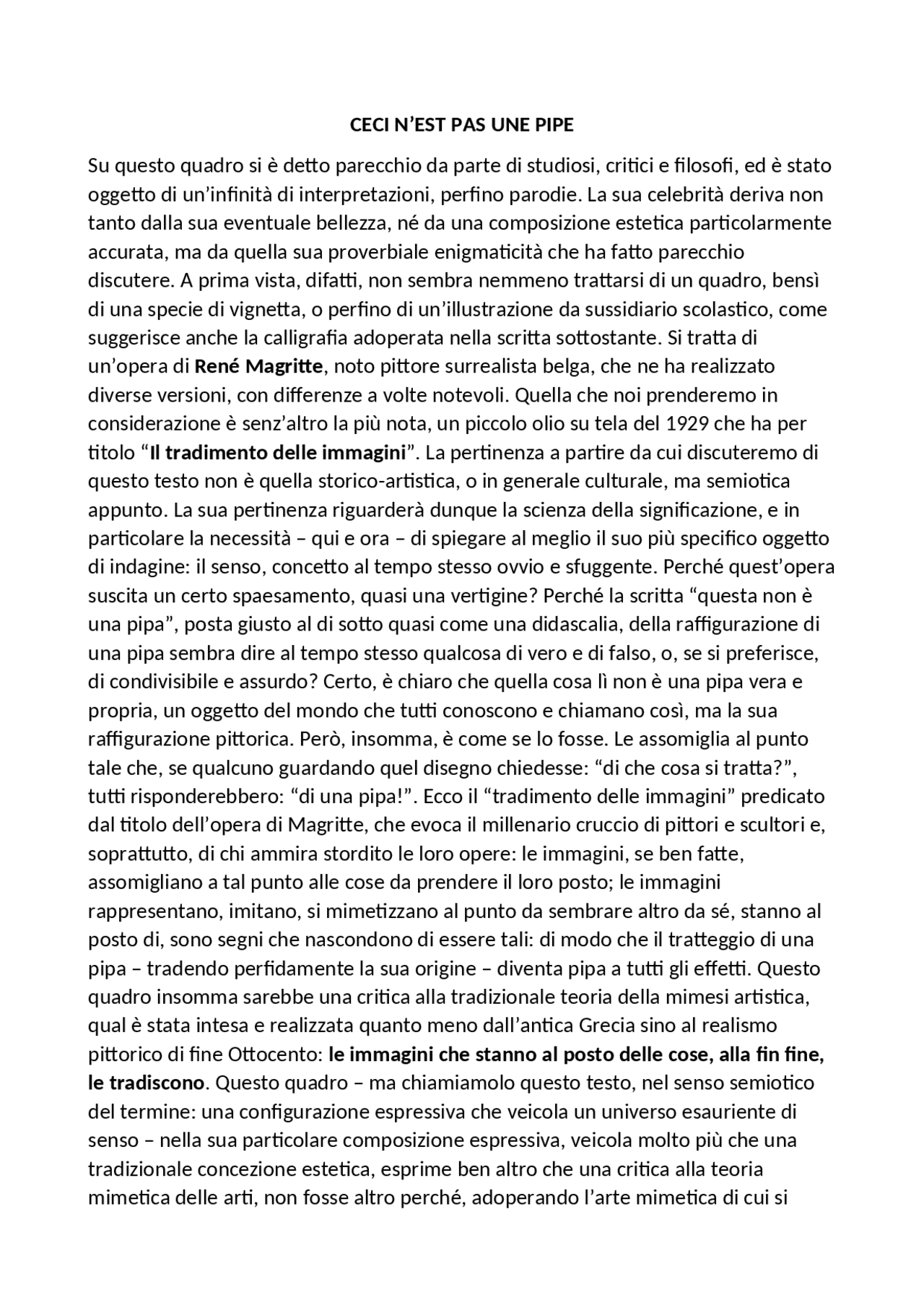 Il tradimento delle immagini Magritte Sintesi del corso di