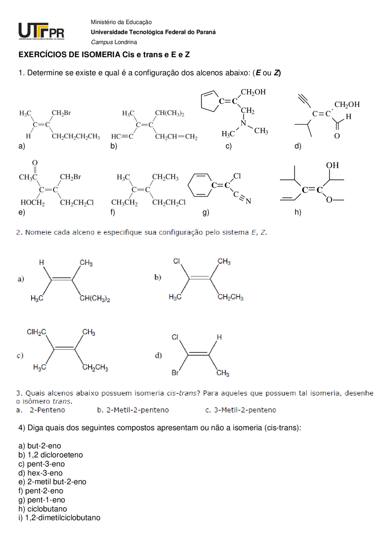 Exercícios de isomeria - Docsity