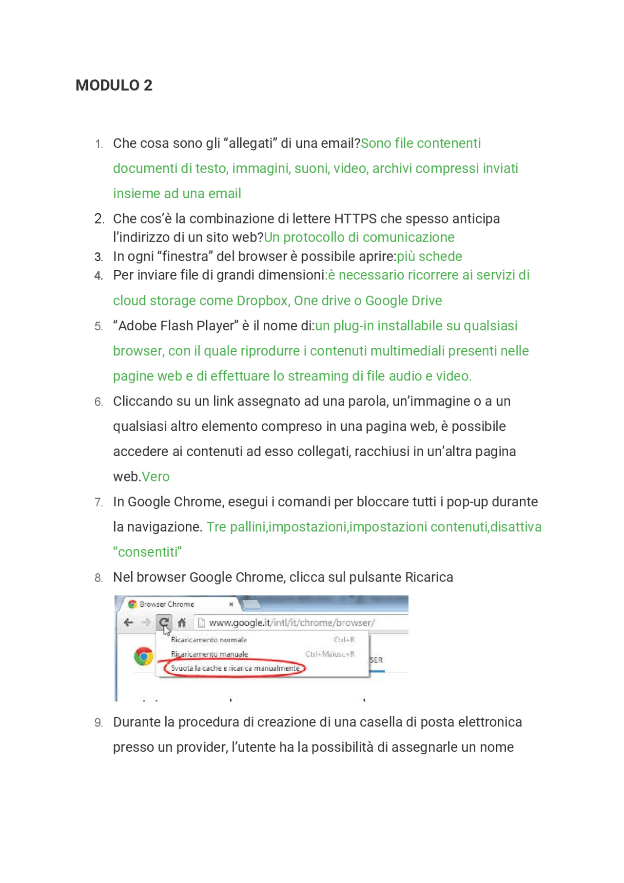 MODULO 2:risposte esatte eipass 7 moduli user sett 2020 - Docsity