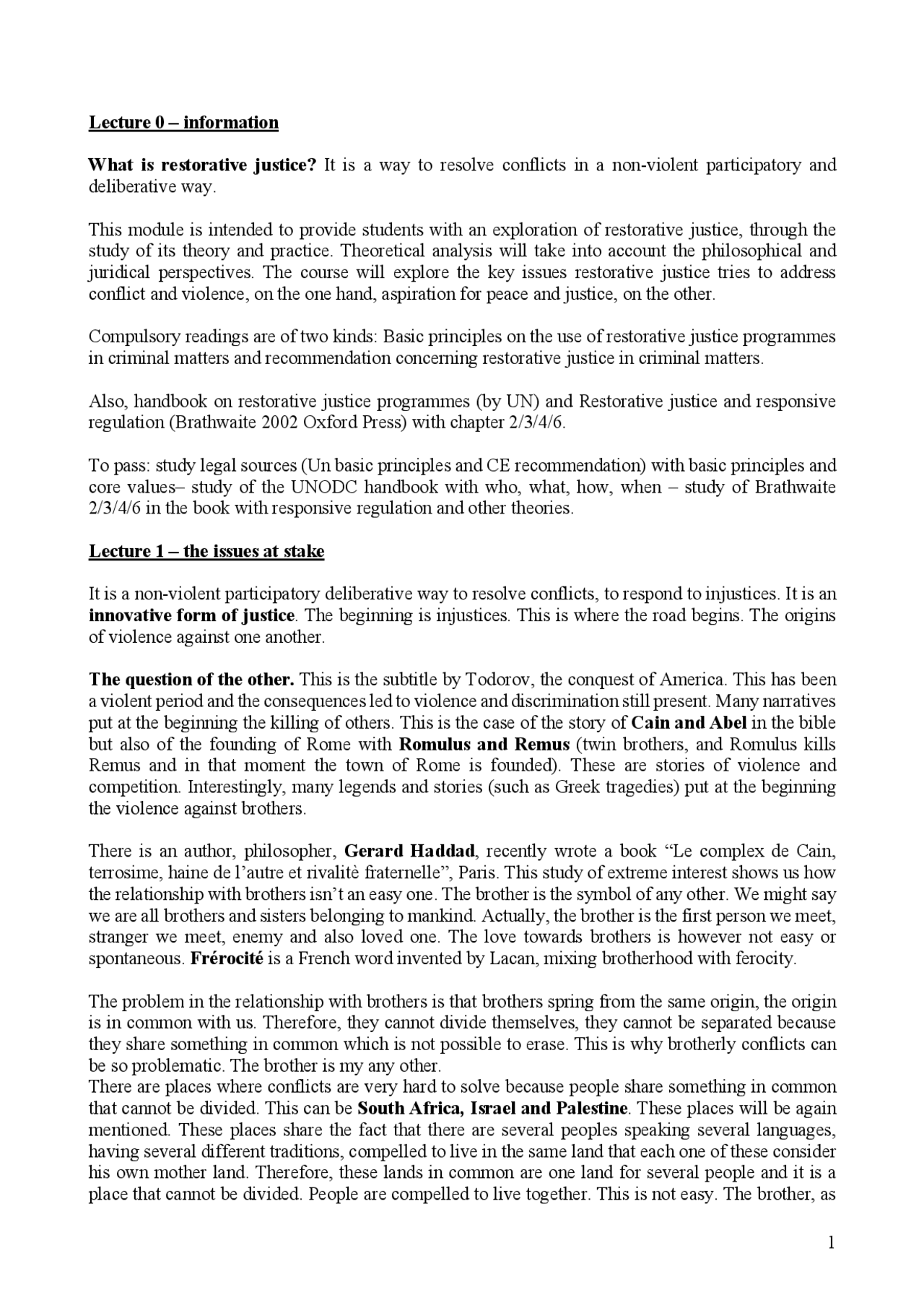 Restorative justice notes course of global ethics and restorative