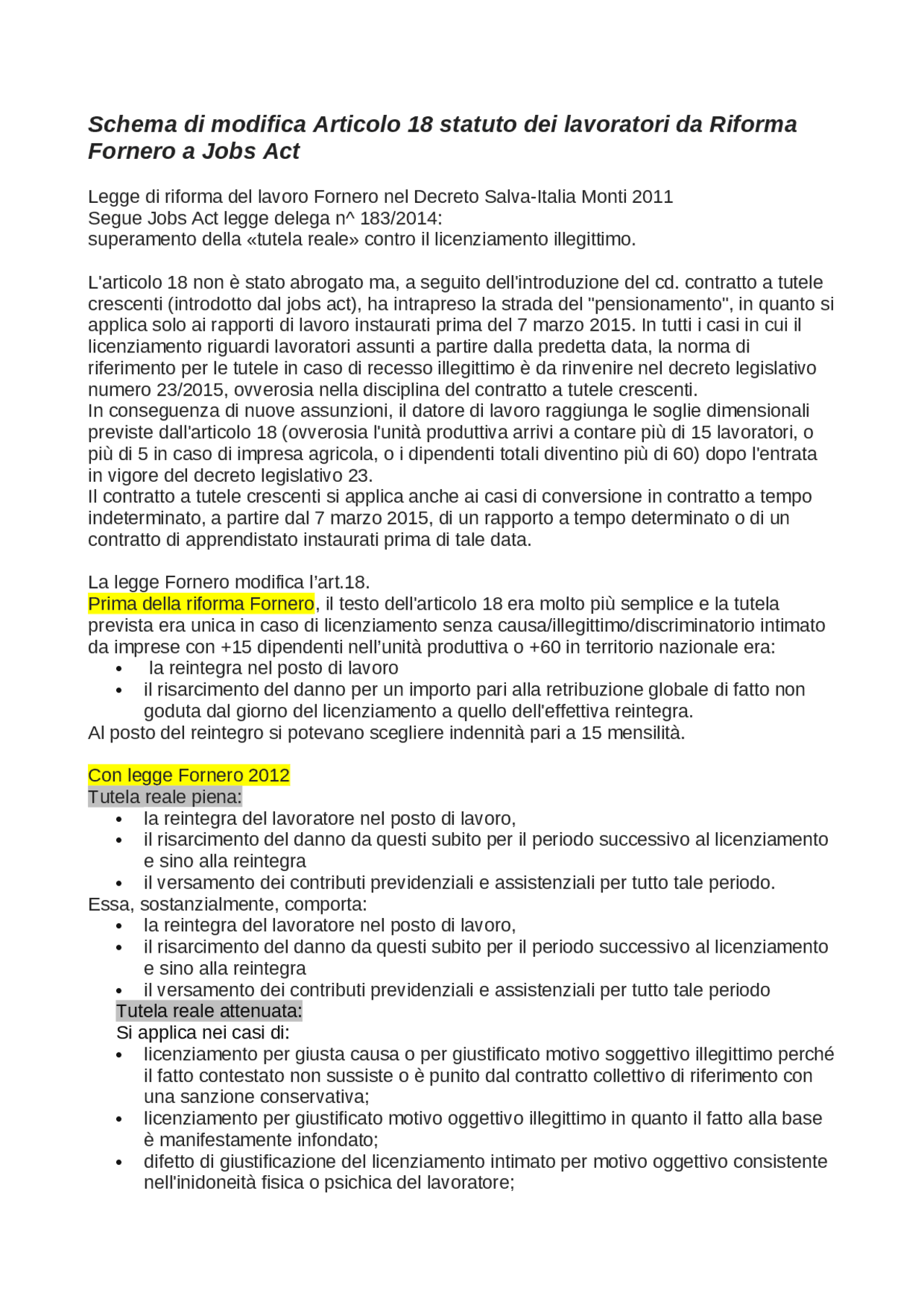 Articolo 18 statuto dei lavoratori da Fornero a Jobs Act Docsity Articolo 18 statuto dei lavoratori da Fornero a Jobs Act Docsity