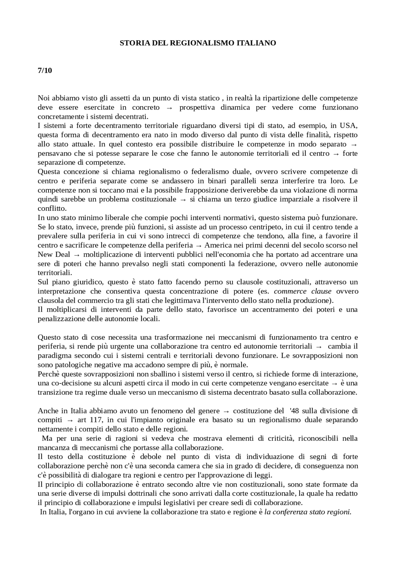 Storia del regionalismo italiano Docsity