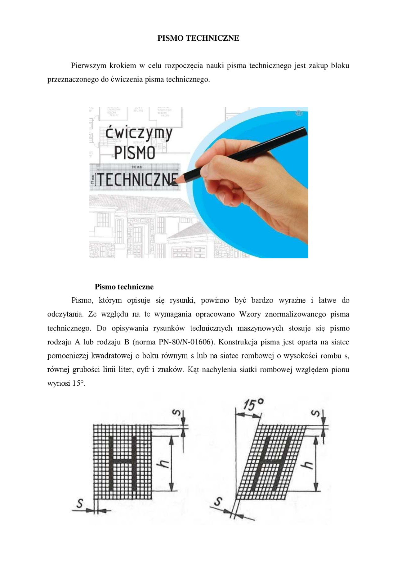 Pismo techniczne: zasady i wymiary | Docsity