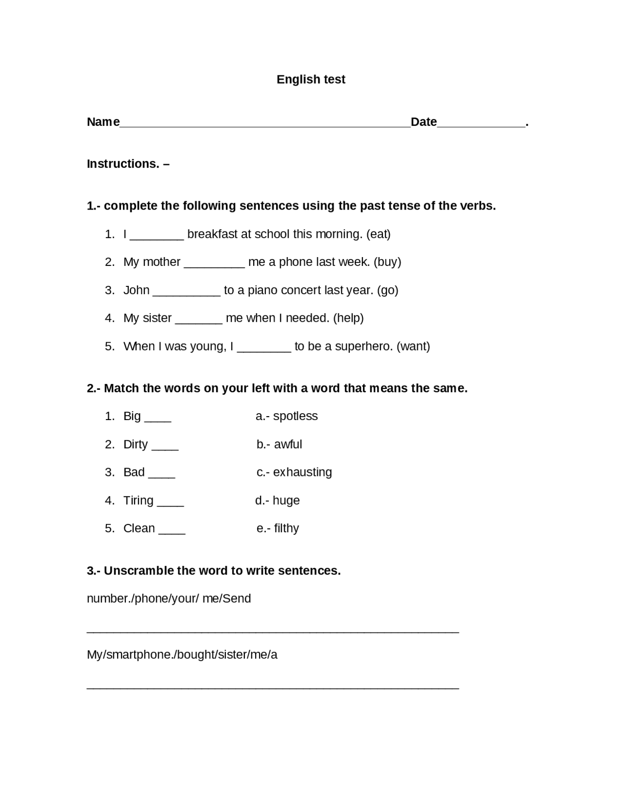 English test example - Docsity