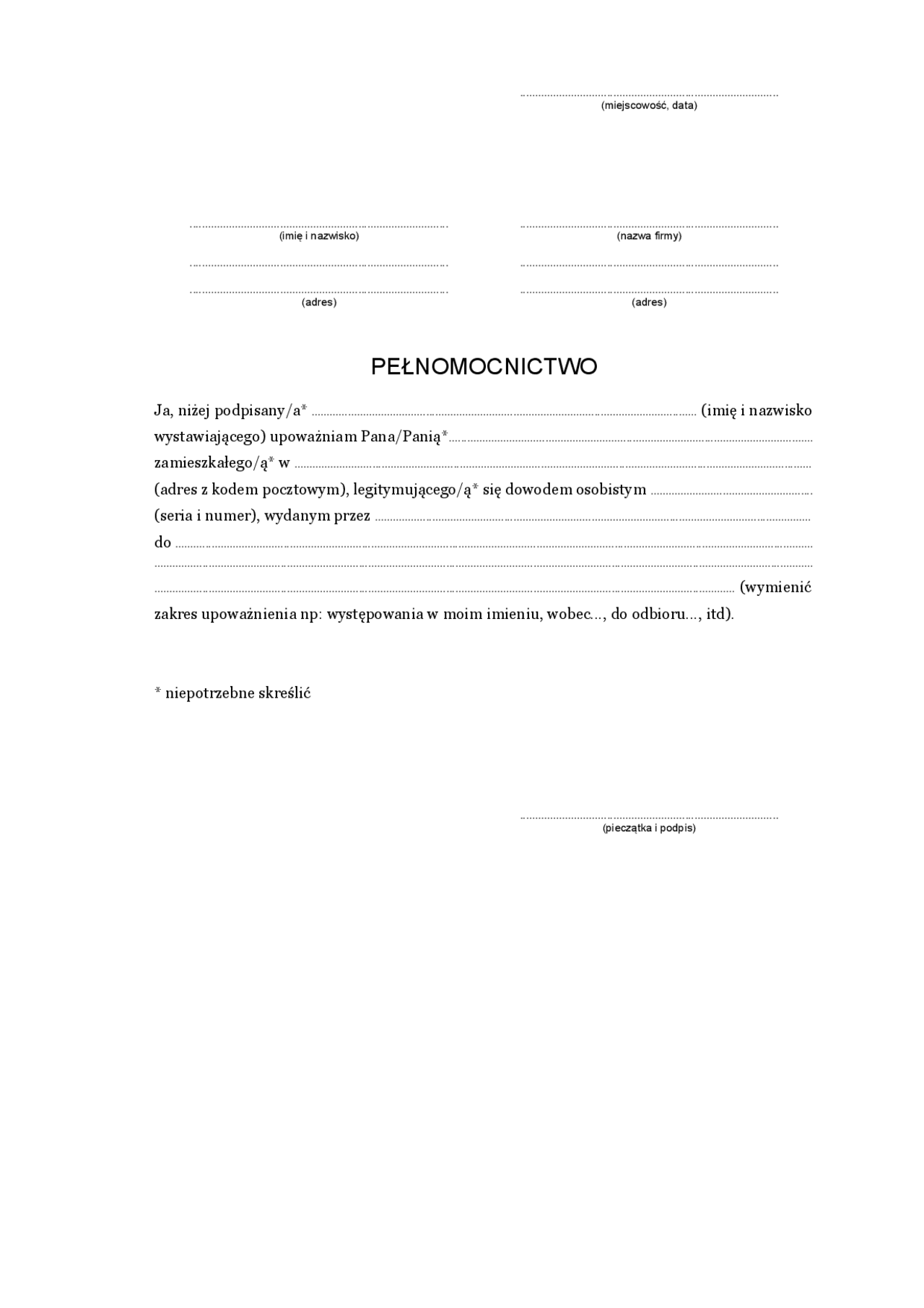 Upowa nienie Pe nomocnictwo Wz r Schematy Diritto Civile Docsity upowa-nienie-pe-nomocnictwo-wz-r-schematy-diritto-civile-docsity