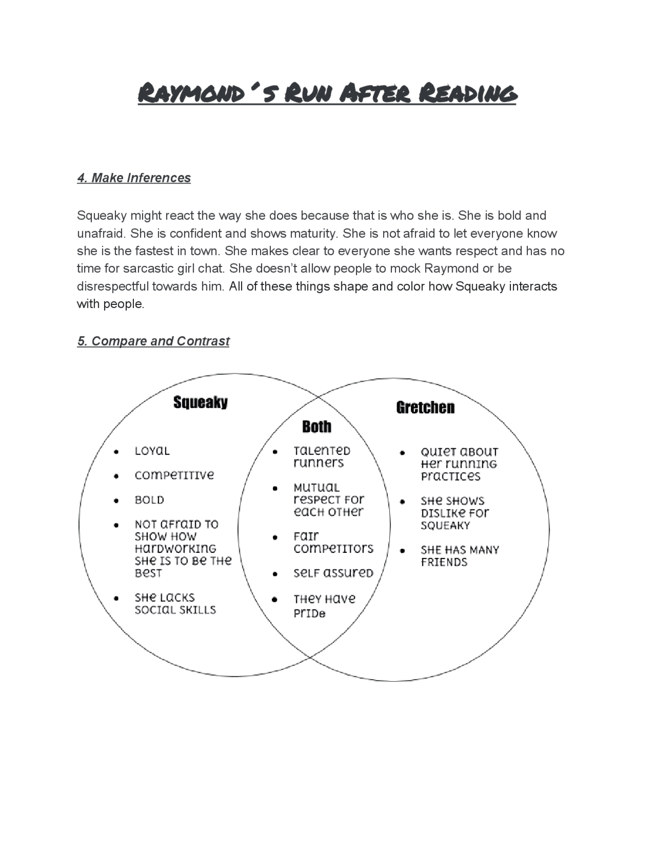 Raymond Run After Reading - Docsity