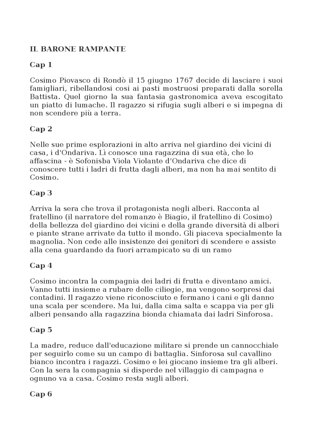 Il Barone Rampante riassunto capitolo per capitolo Docsity Il Barone Rampante riassunto capitolo per capitolo Docsity