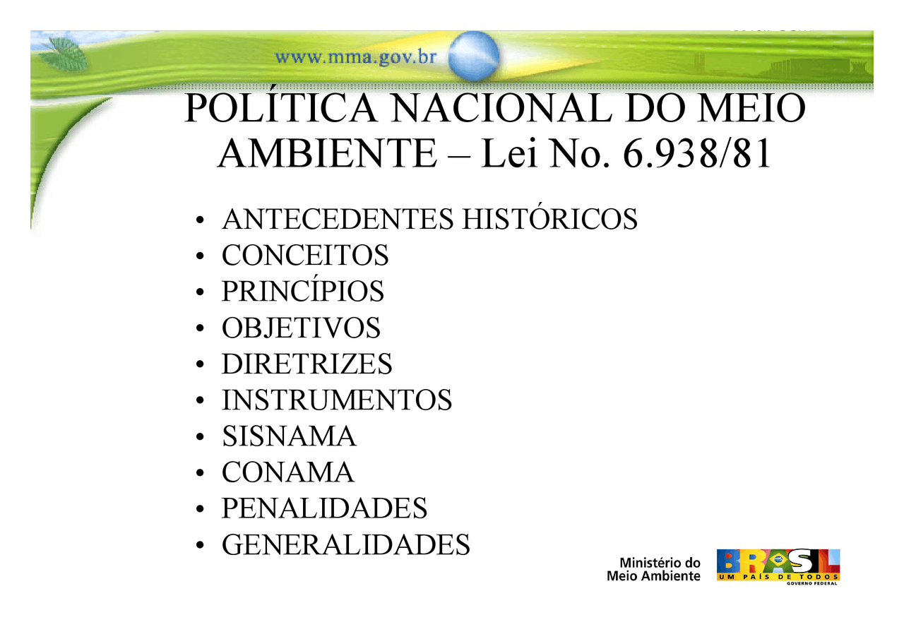Política Nacional Do Meio Ambiente Resumo - FDPLEARN