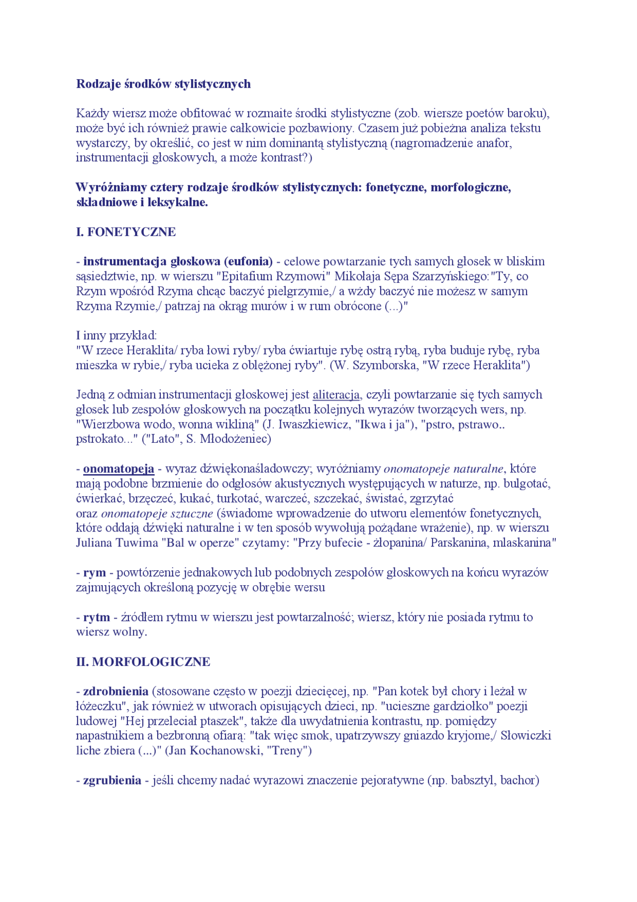 Rodzaje środków stylistycznych - Docsity
