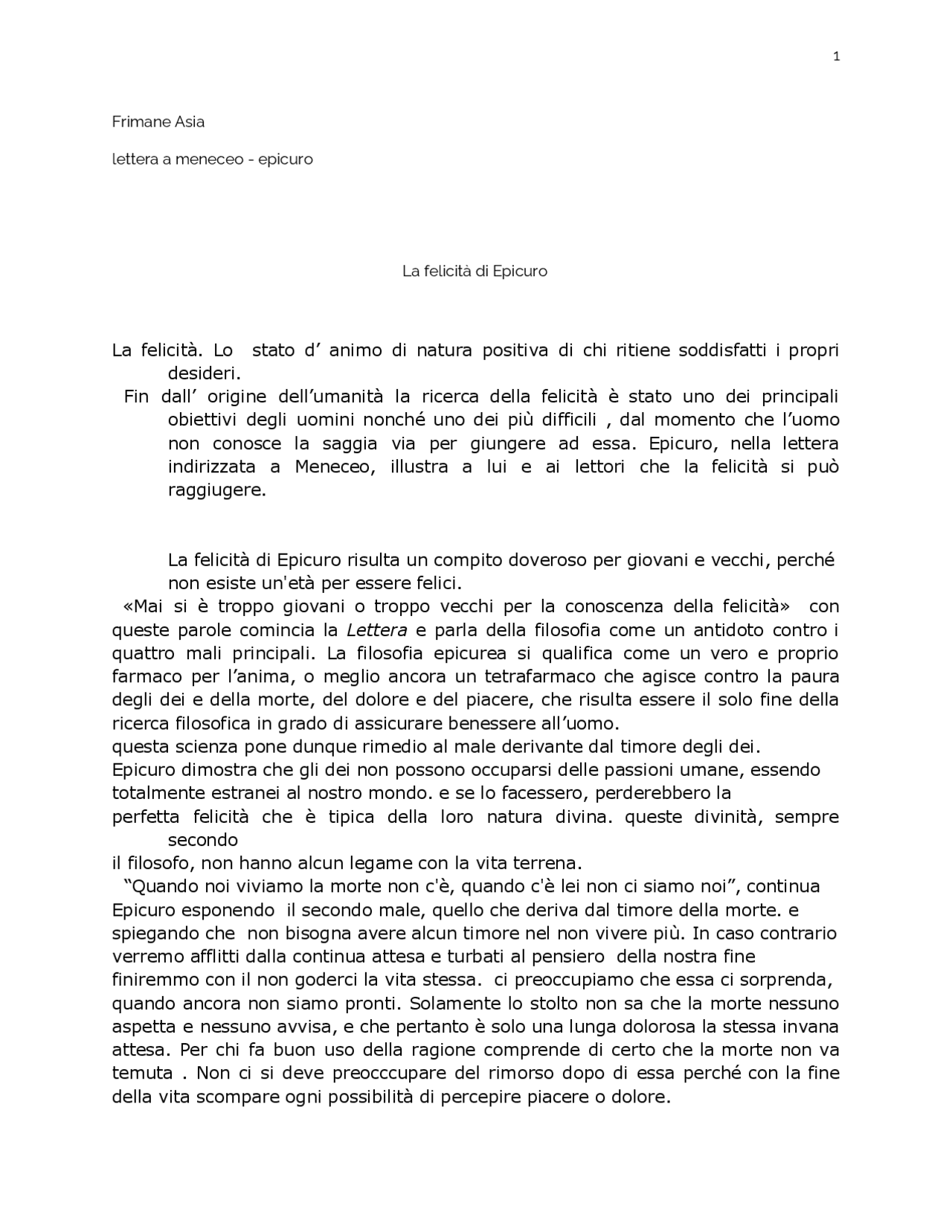 Relazione sulla felicità di epicuro | Sintesi del corso di ...