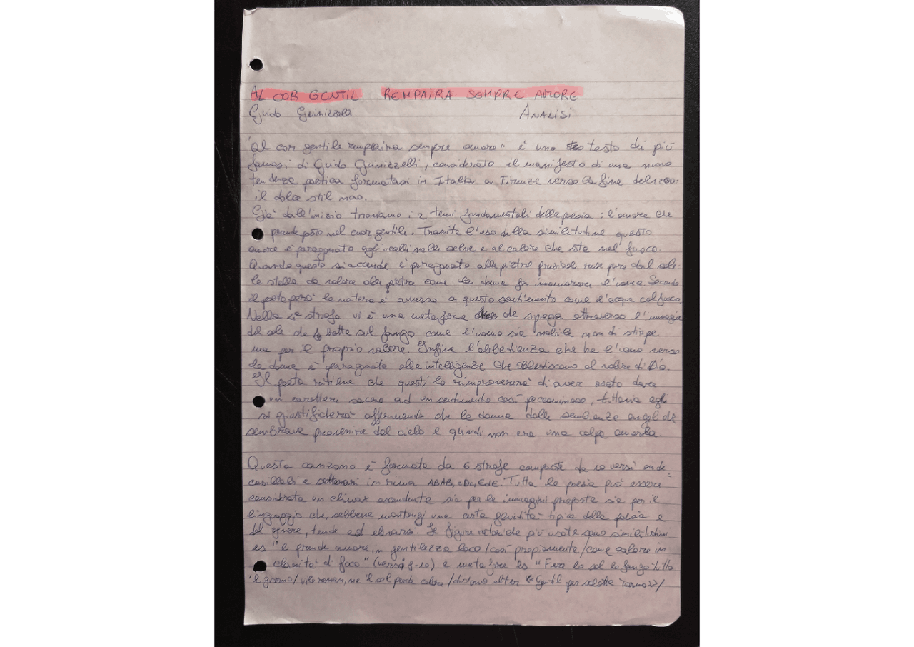 AL COR GENTIL REMPAIRA SEMPRE AMORE - GUINIZZELLI - Docsity