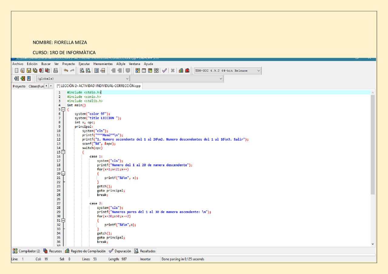 PROGRAMACION DE DEVC-C++ - Docsity