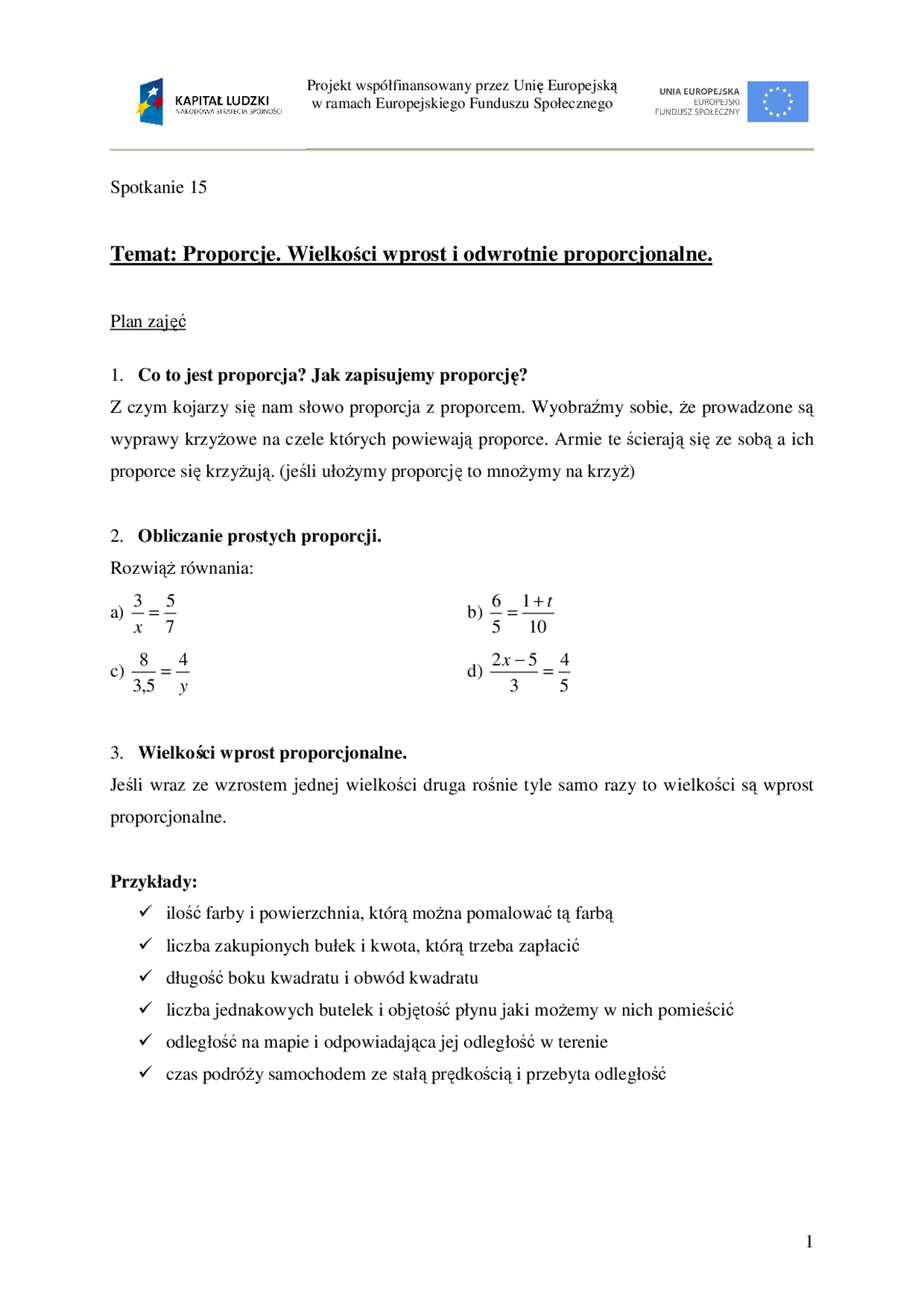 Wielkości wprost i odwrotnie proporcjonalne - Docsity