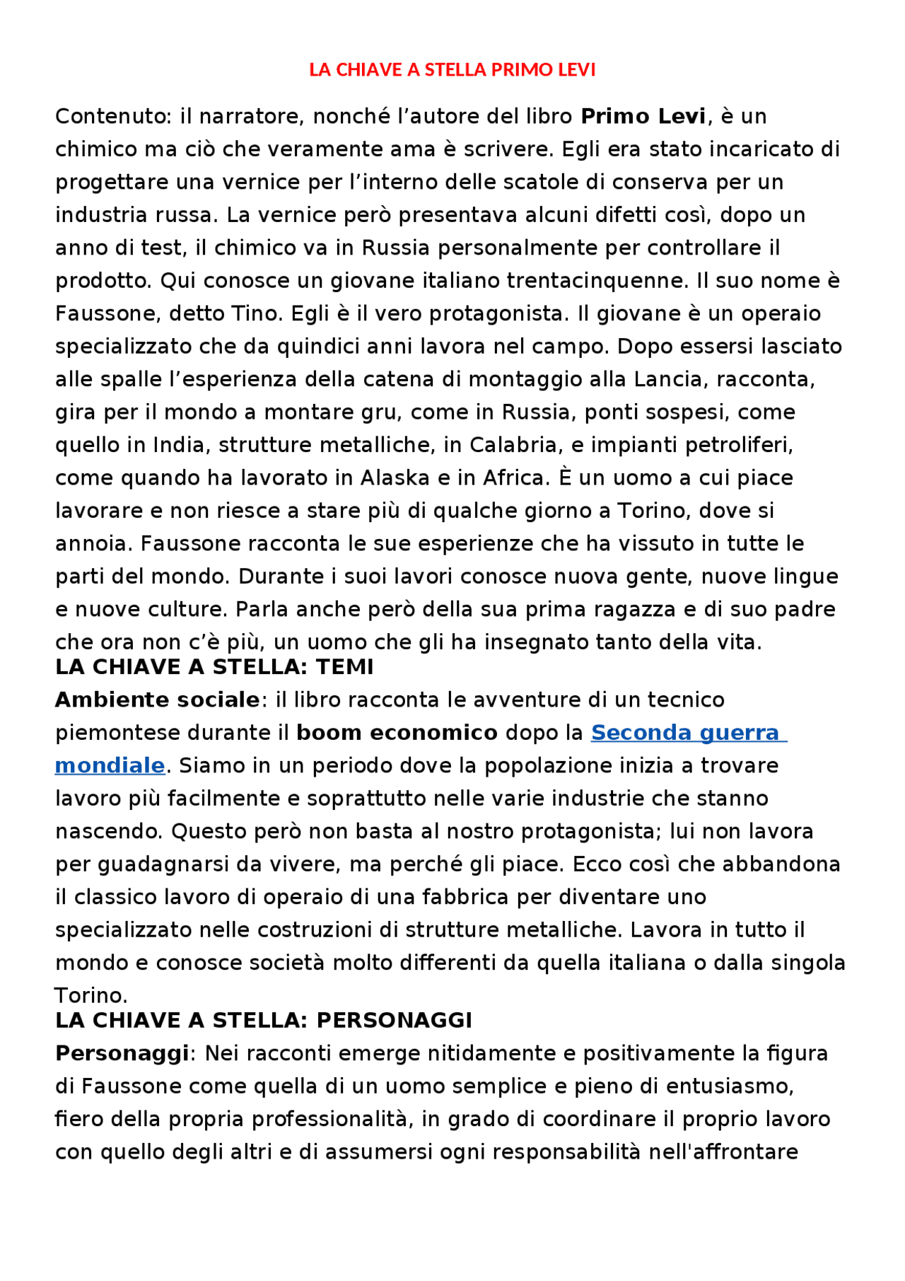La chiave a Stella Primo Levi Docsity La chiave a Stella Primo Levi Docsity