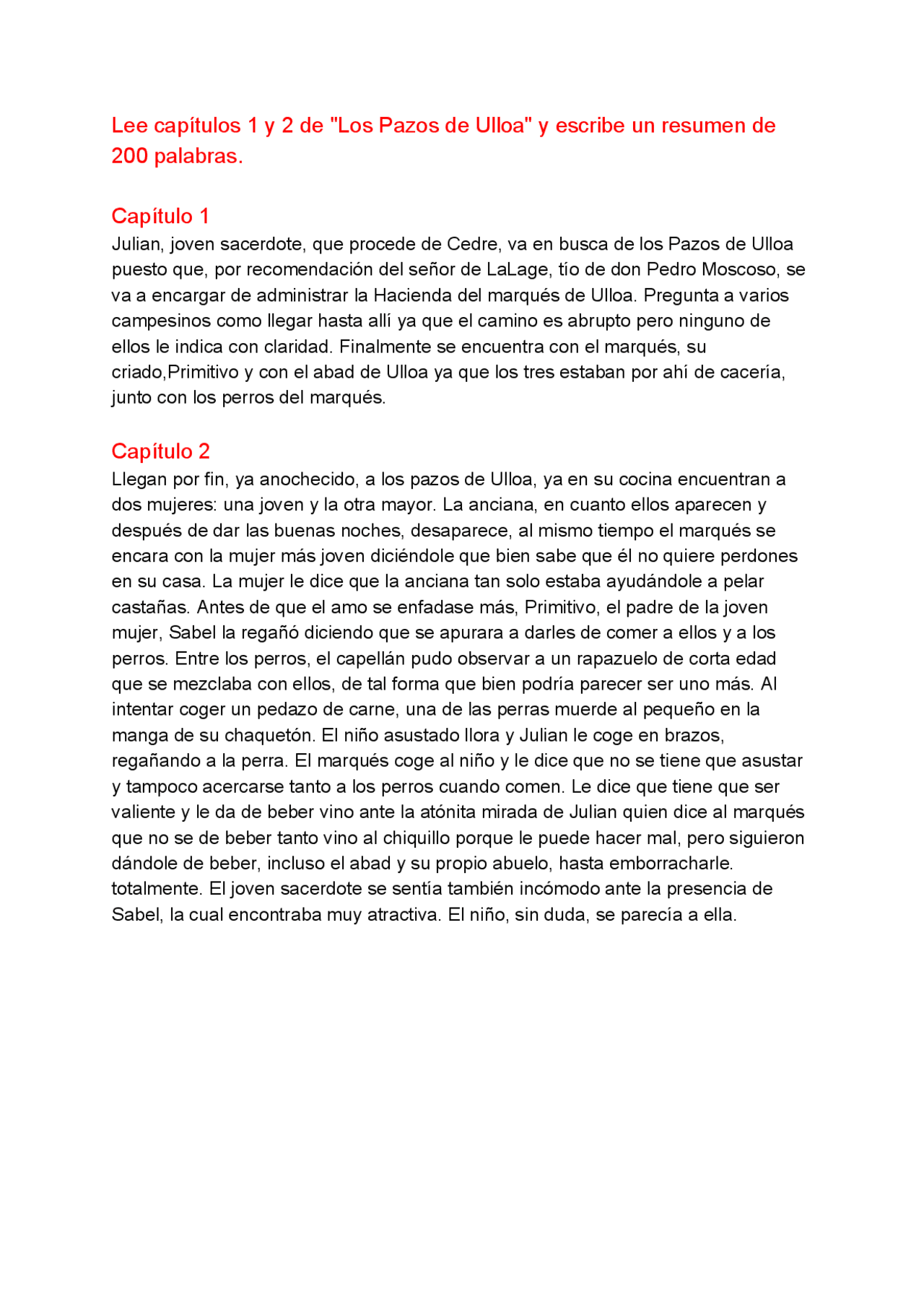 Los Pazos De Ulloa Capitulos 1 Y 2 Docsity