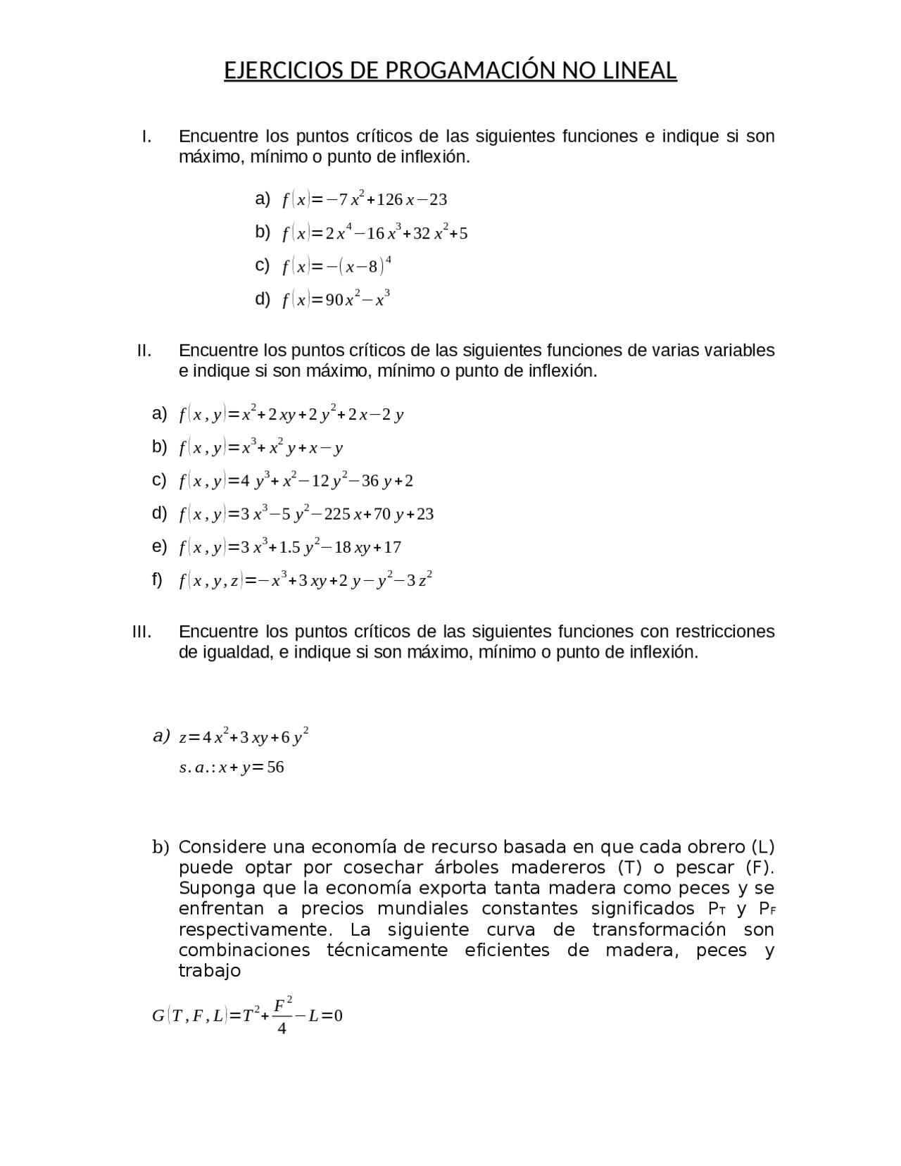 Ejercicios Programacion no lineal - Docsity