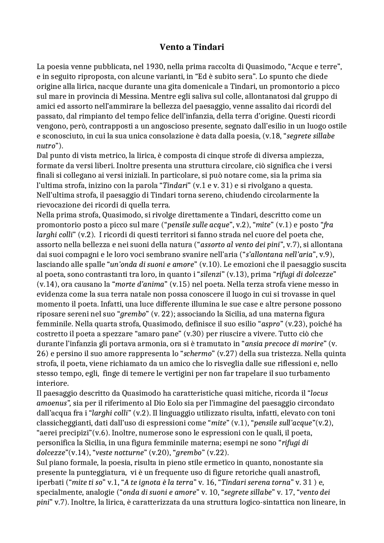 Analisi del testo Analisi del testo