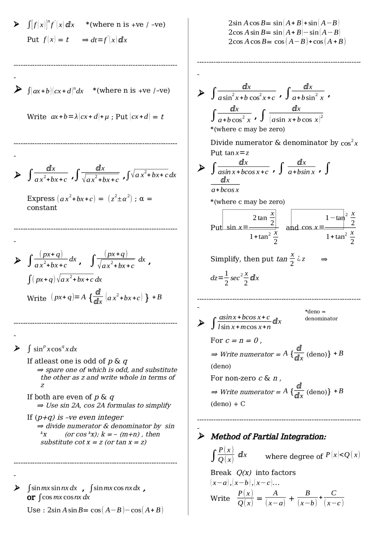 Basic forms for Definite integrals - Docsity
