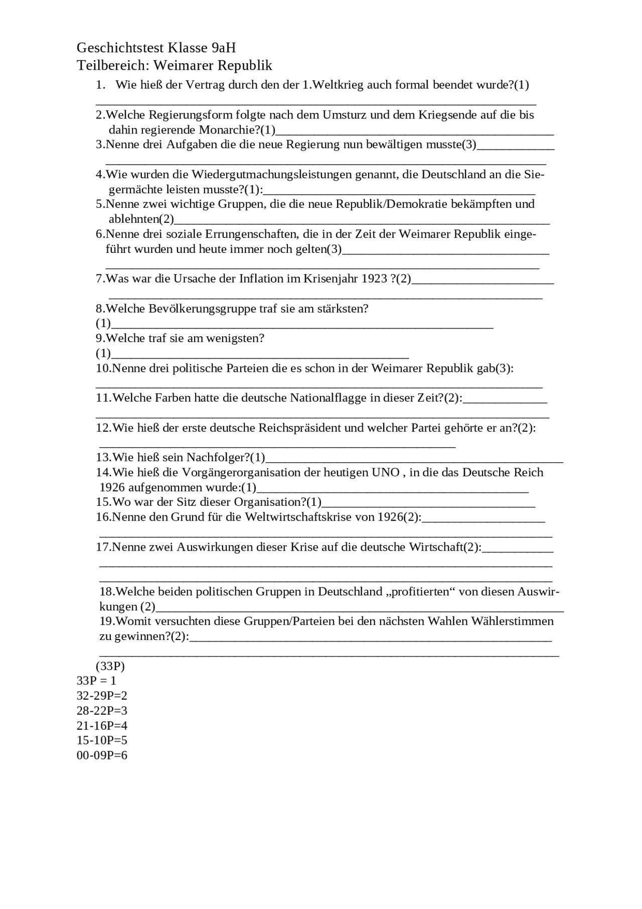 Weimarer Republik Test Mit Lösungen Kostenlos Test " Die Weimarer Republik" - Docsity