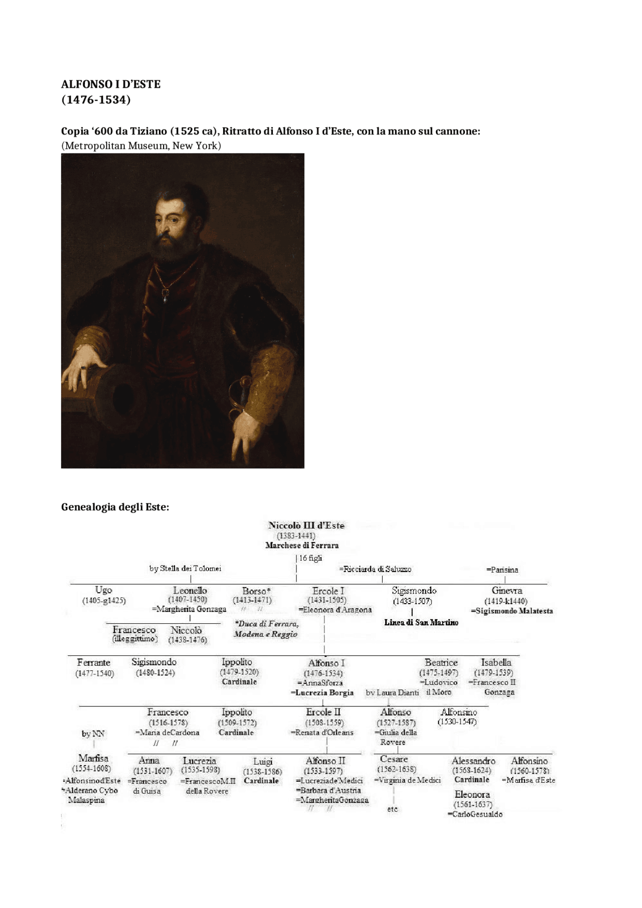 Biografia Alfonso I d'Este Docsity