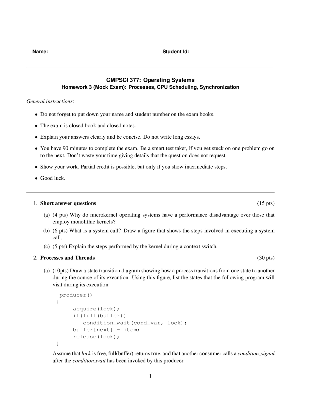 Operating Systems Homework 3: Processes, CPU Scheduling ...