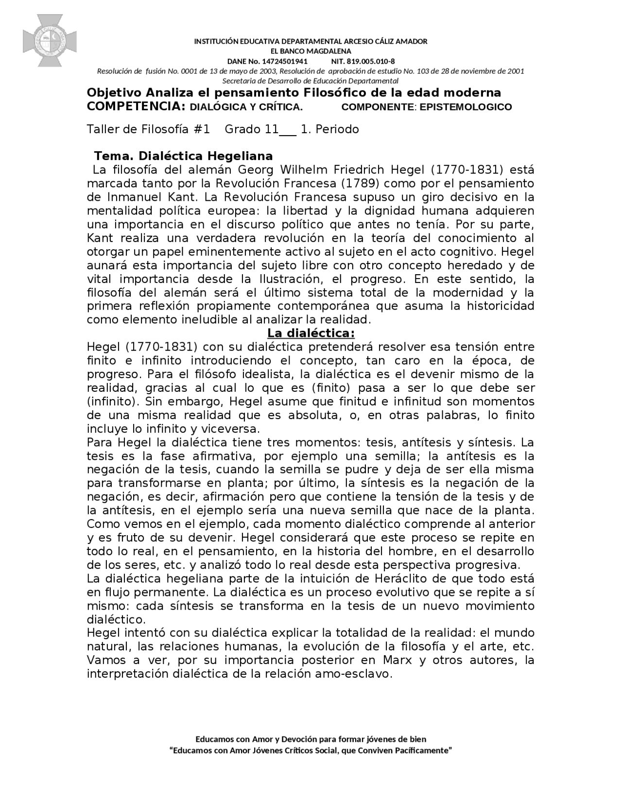Dialectica La Filosofia Del Aleman Georg Wilhelm Friedrich Hegel 1770 1831 Docsity