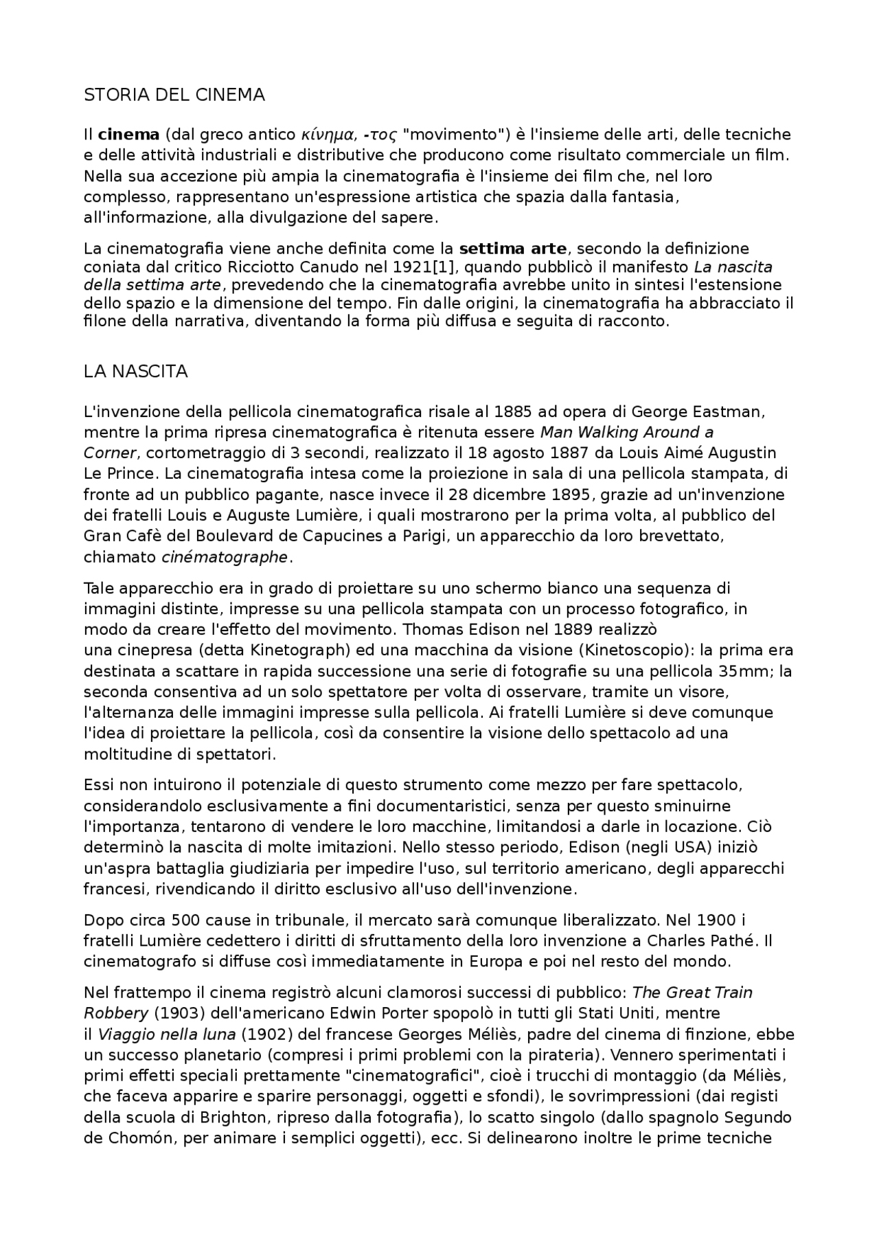 La storia del cinema Docsity