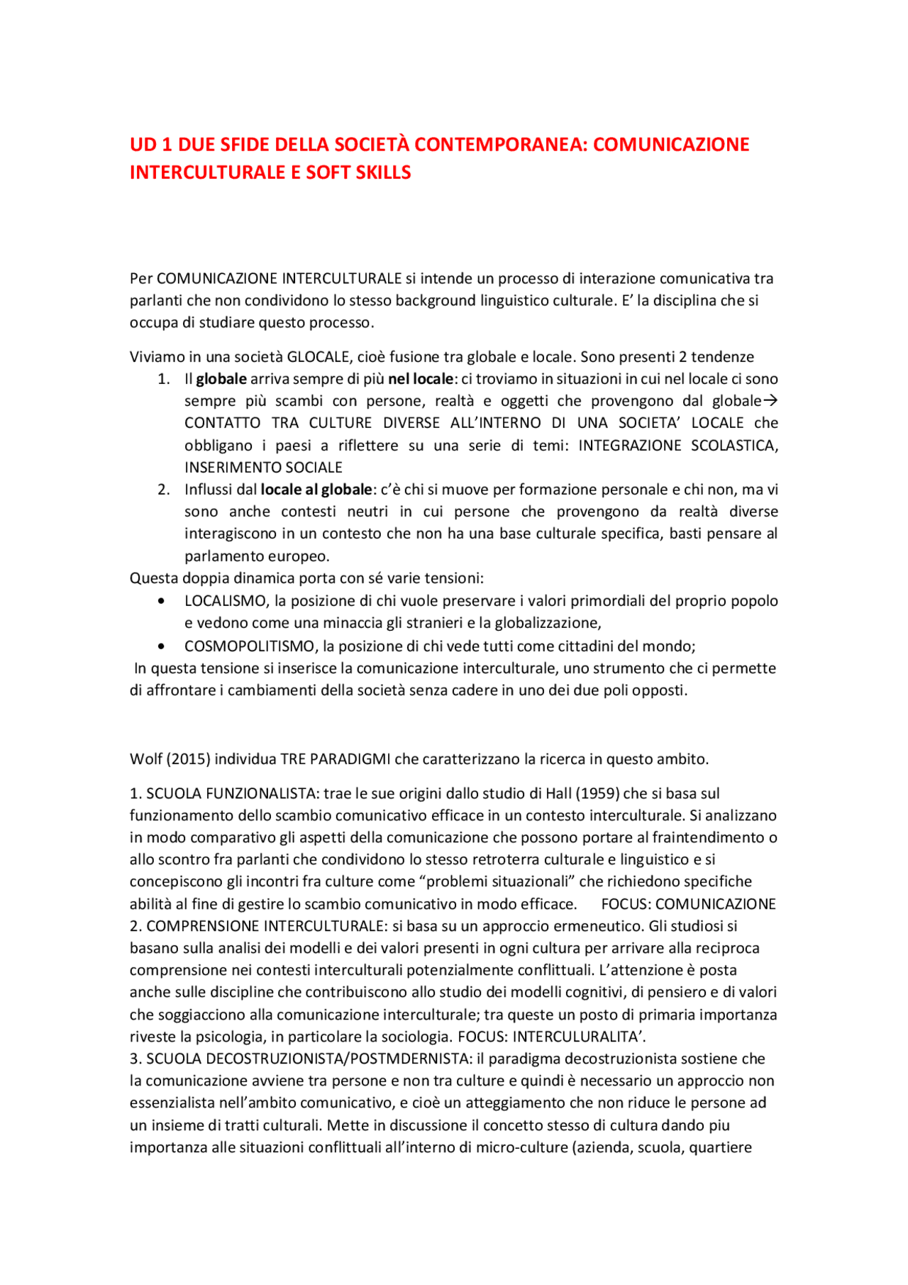 COMUNICAZIONE INTERCULTURALE Sintesi del corso di Comunicazione