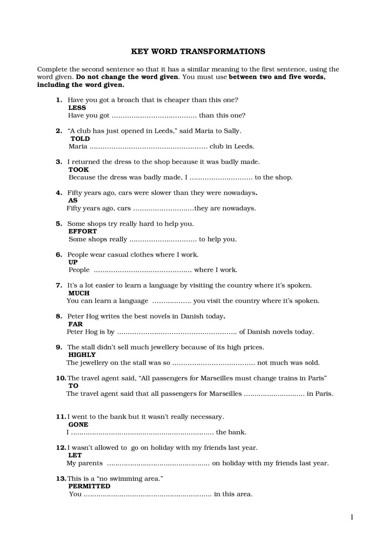 100 key word transformation C1 - Docsity