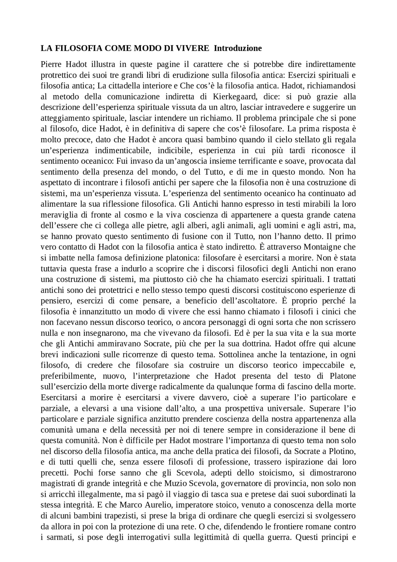 La filosofia come modo di vivere Docsity